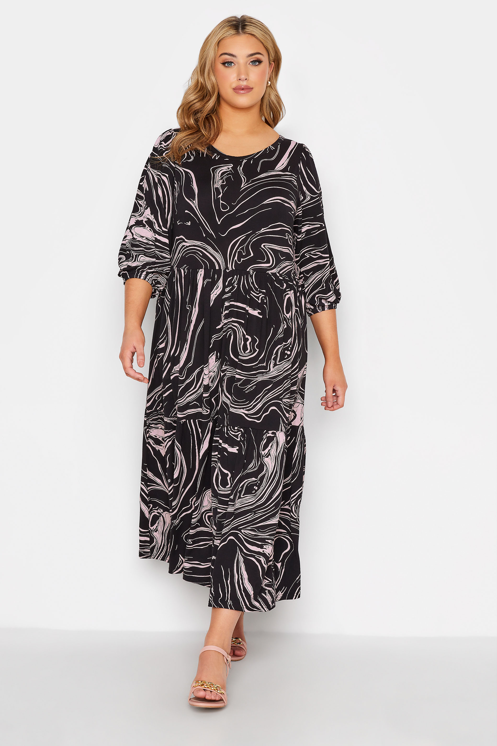 Robes Grande Taille Grande taille  Robes Casual | Robe Noire & Rose Marbré Midaxi - PO62121