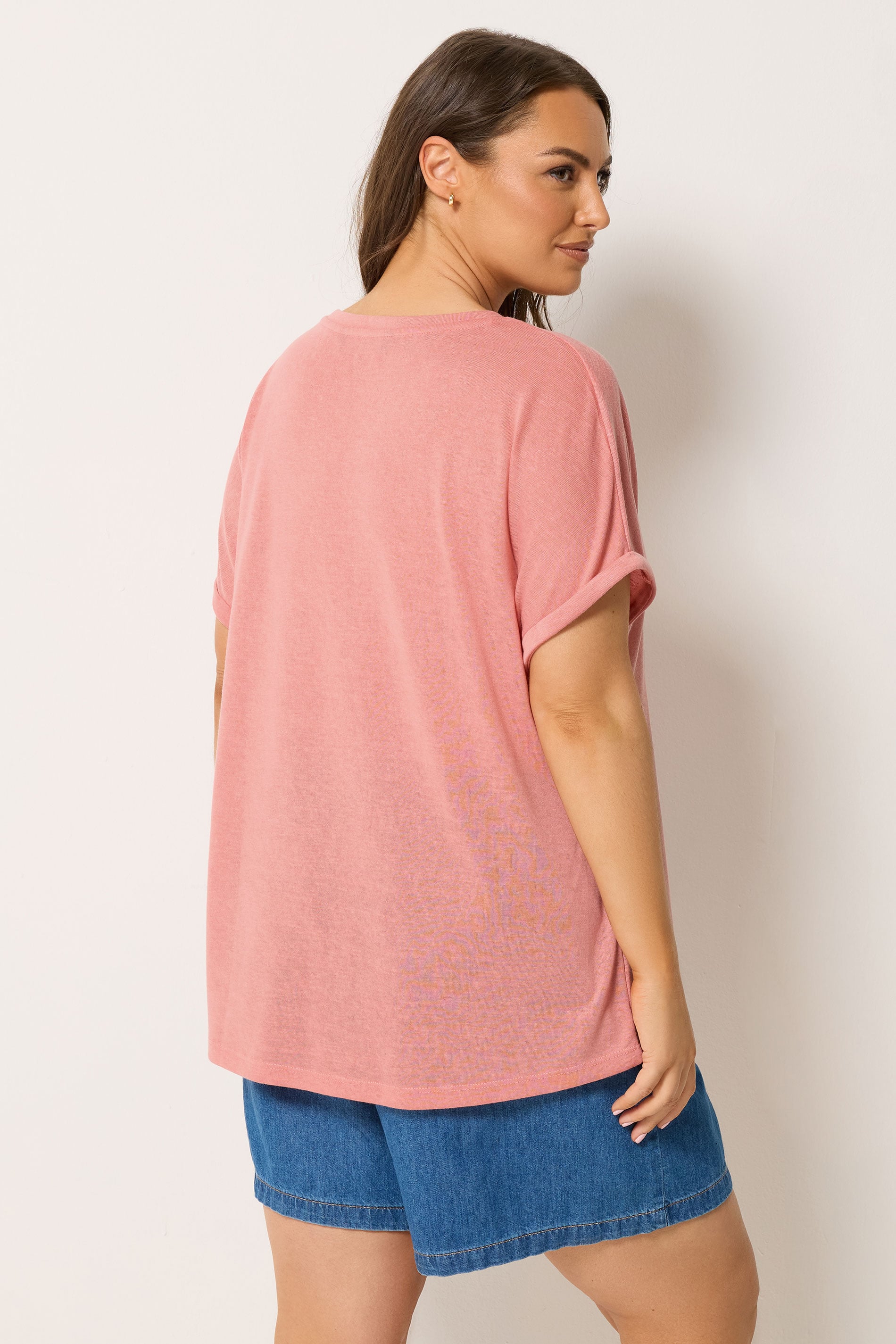 YOURS Plus Size Pink Linen Look T-Shirt | Yours Clothing 2