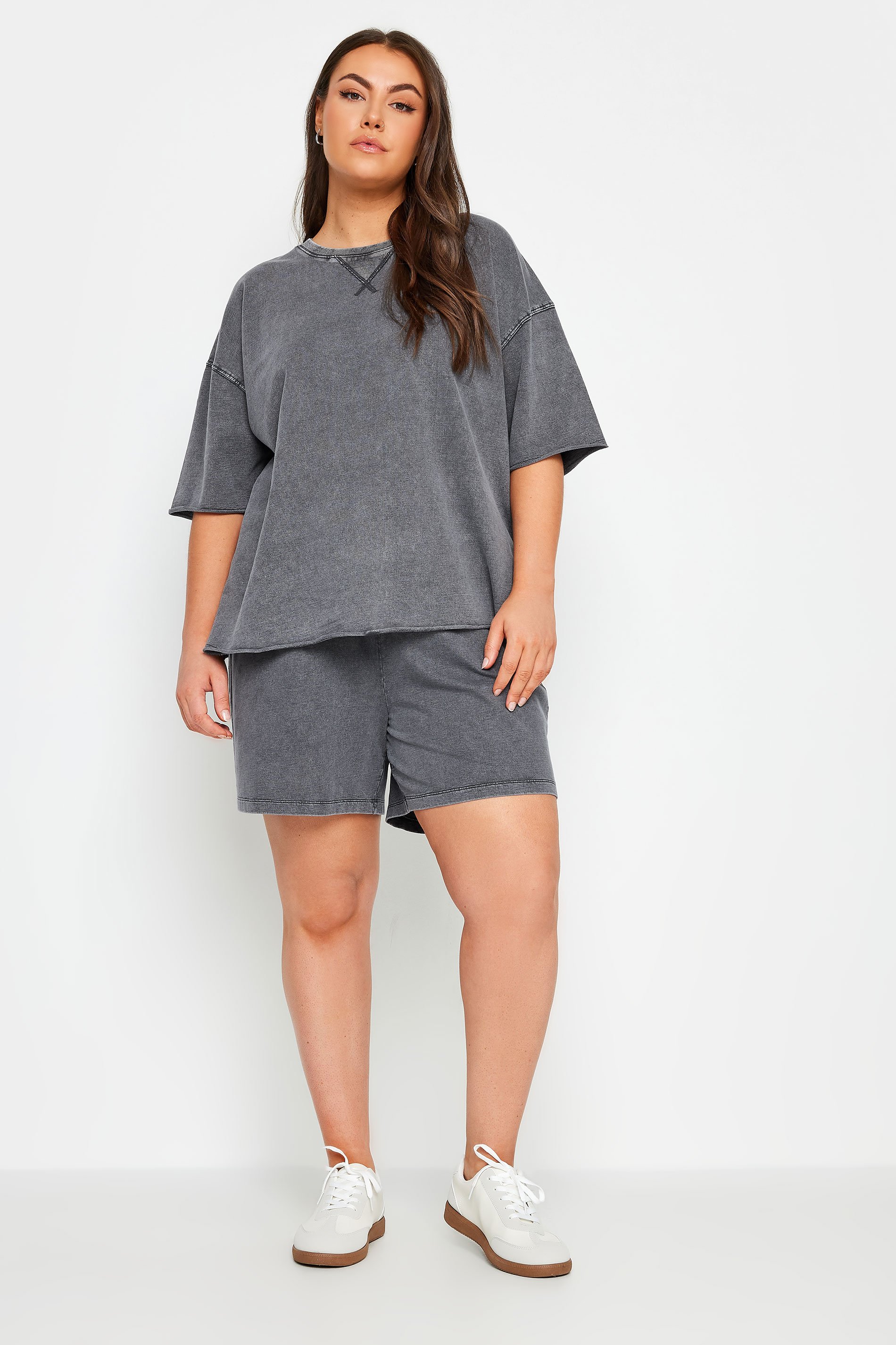 Limited Collection Plus Size Grey Acid Wash Oversized T Shirt Yours Clothing 0347