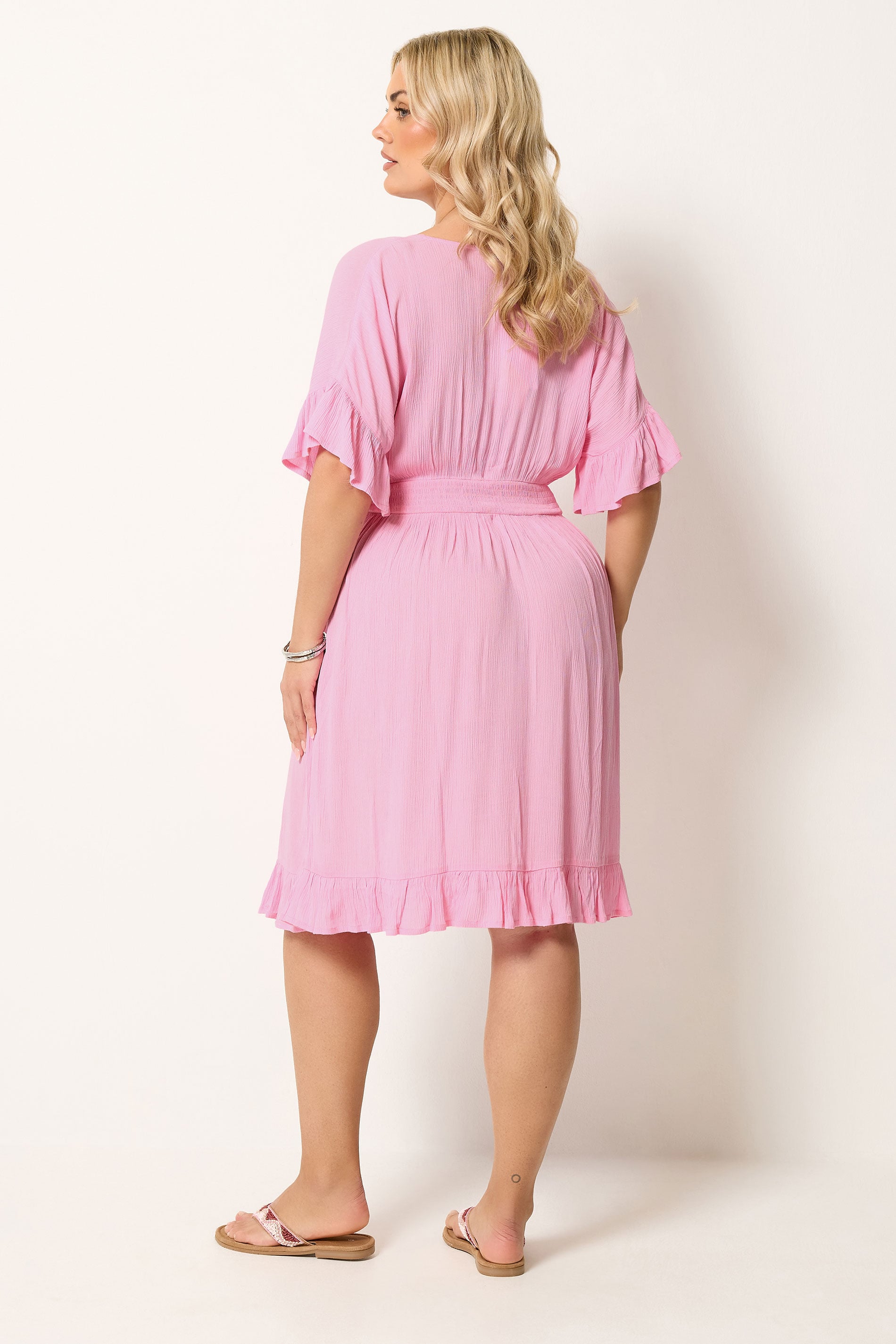 YOURS Plus Size Pink Crinkle Beach Dress | Yours Clothing 2