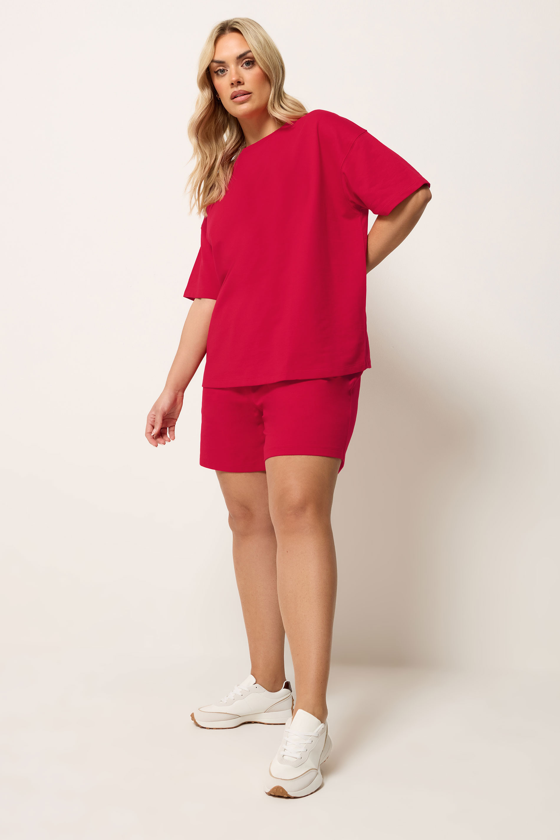 YOURS Plus Size Red T-Shirt & Short Sweat Set | Yours Clothing 1