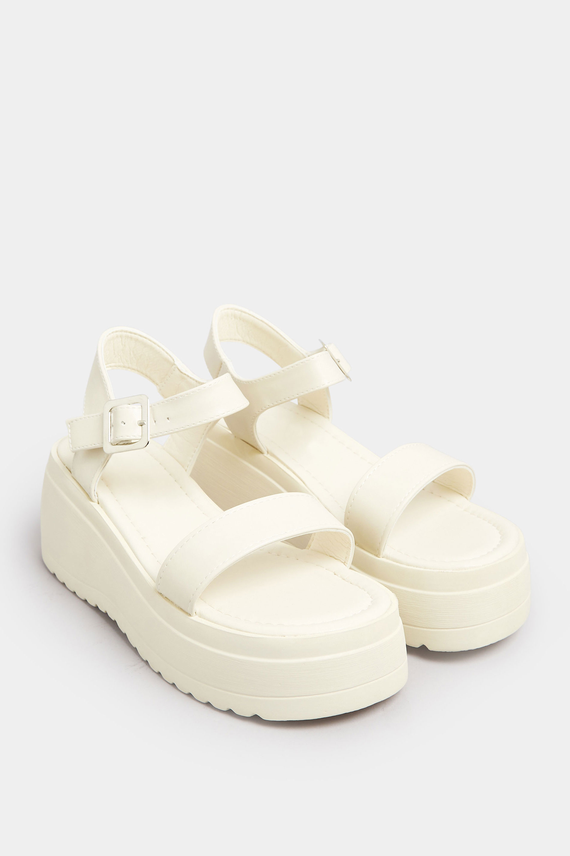 PixieGirl White Chunky Wedge Sandals In Standard Fit | PixieGirl 2