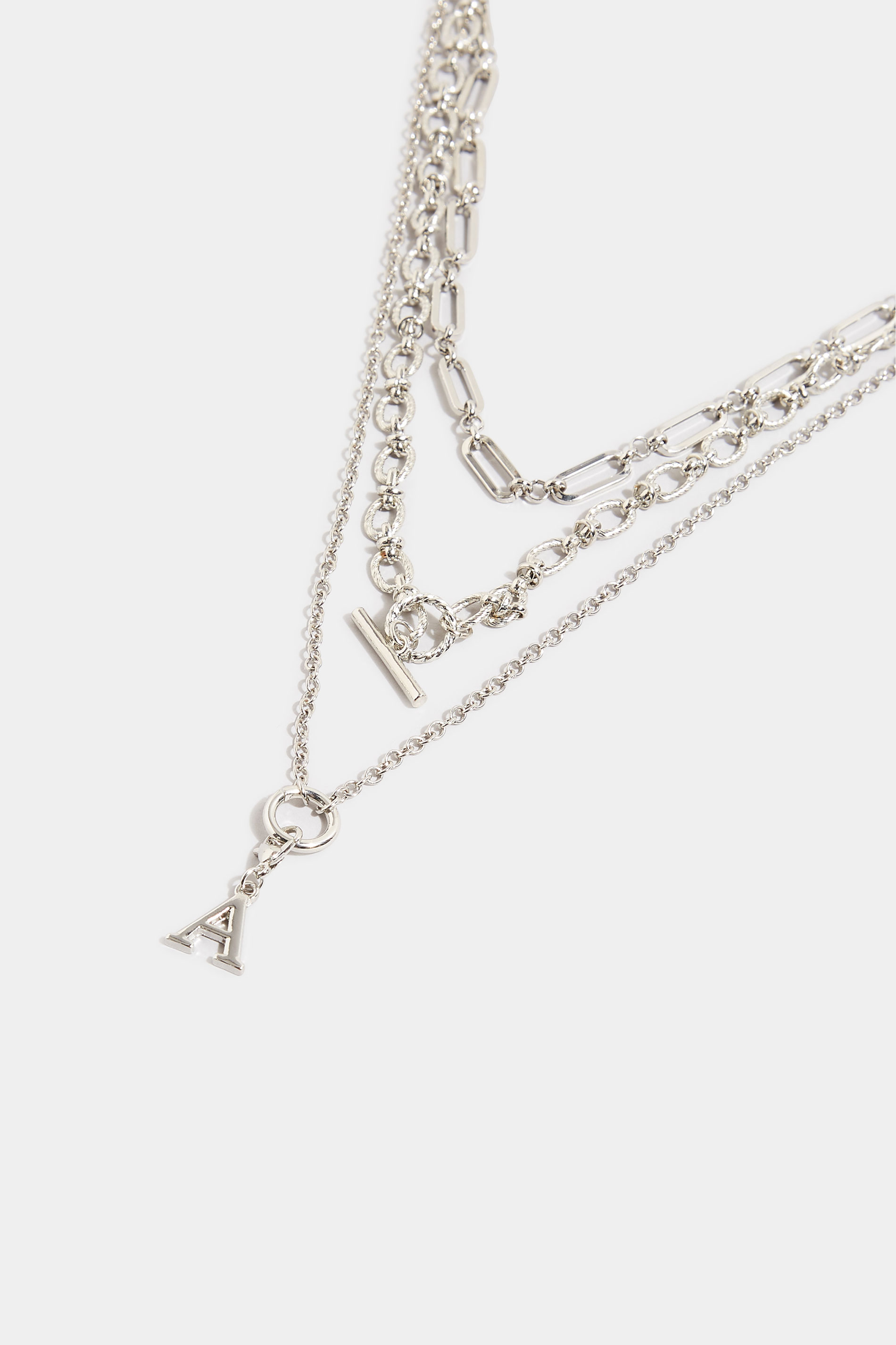 Silver Initial Charm Layered Necklace | Yours Clothing 3