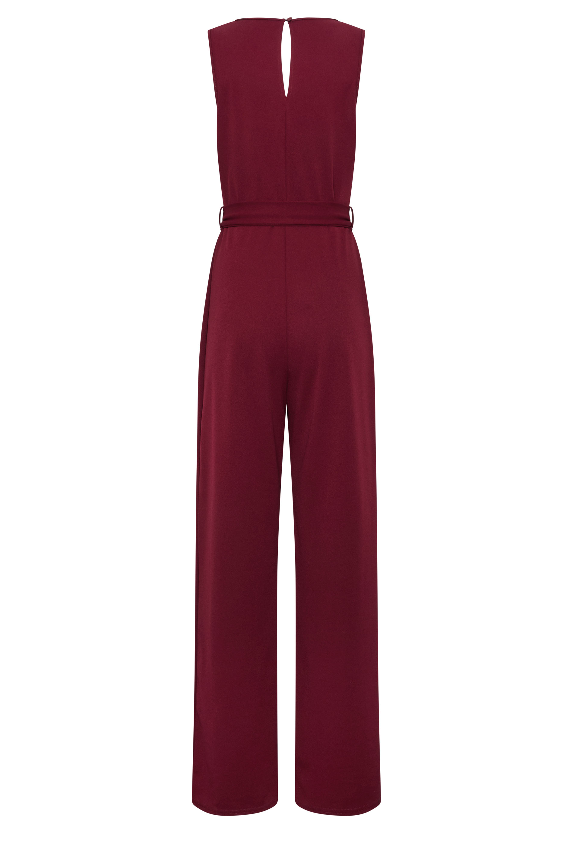LTS Tall Women's Berry Red Belted Scuba Wide Leg Jumpsuit | Long Tall Sally 2
