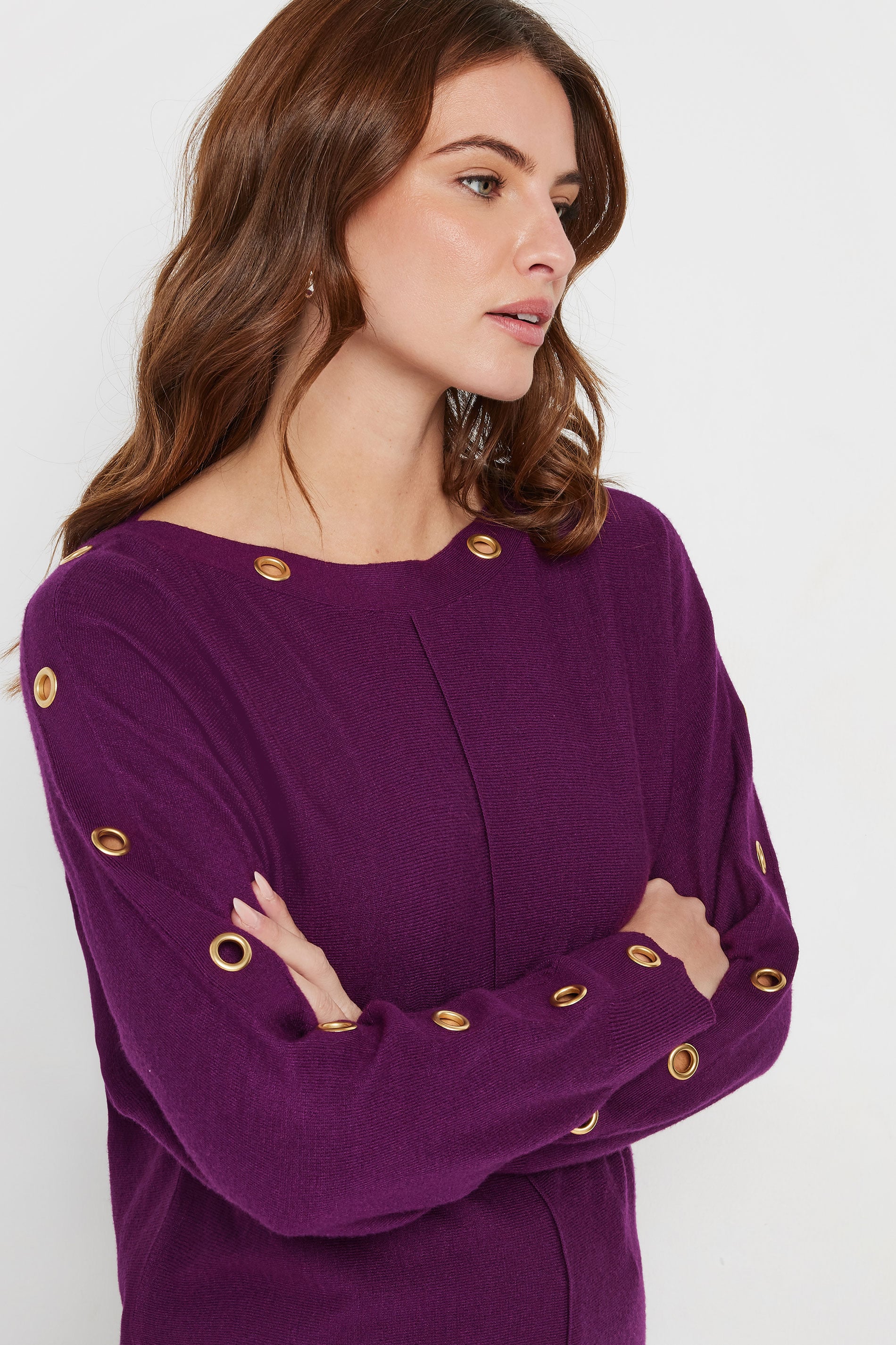 M&Co Berry Purple Batwing Eyelet Jumper | M&Co 4