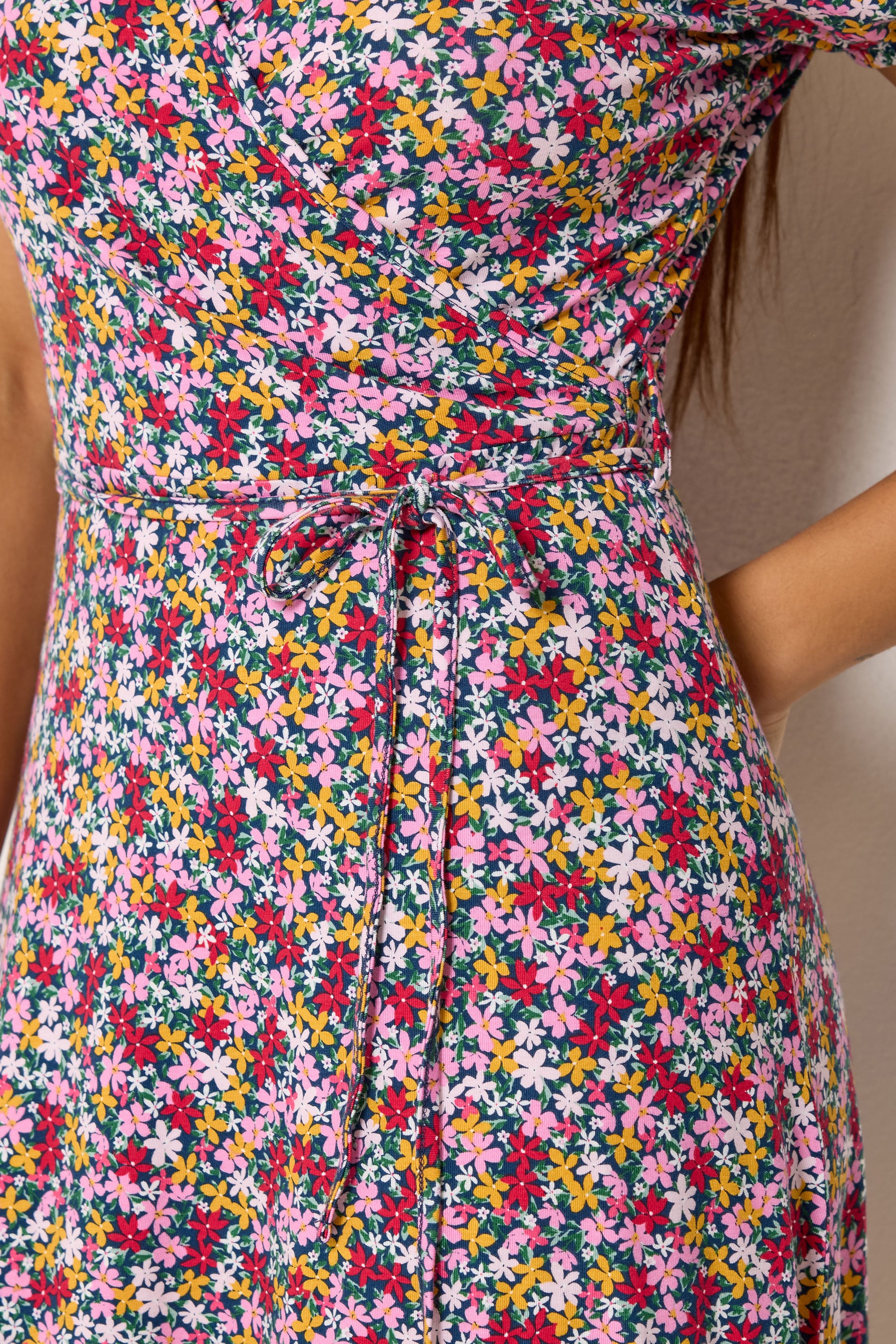 M&Co Petite Pink Ditsy Floral Midi Wrap Dress | M&Co 4