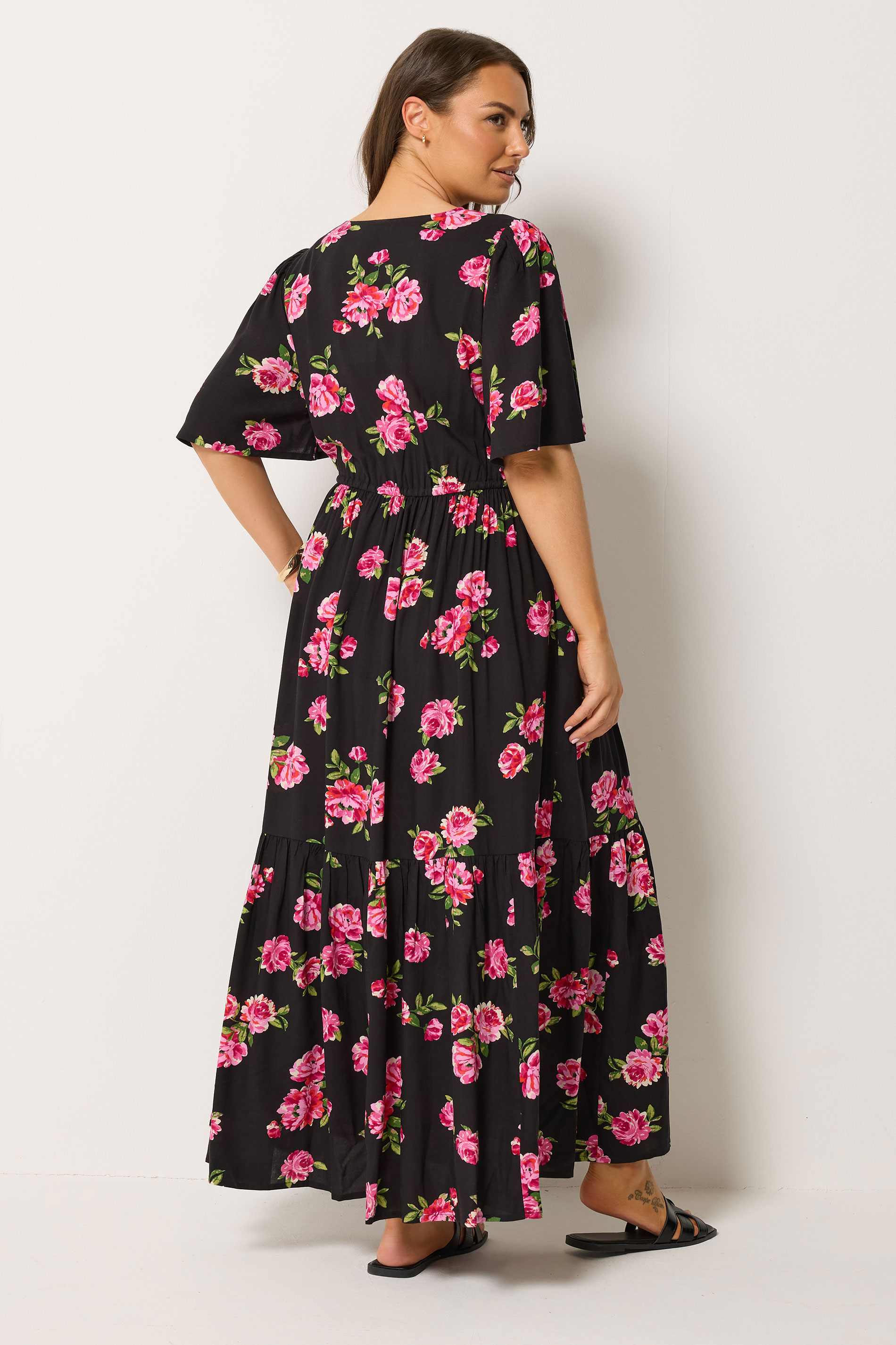 YOURS Plus Size Black Floral Angel Sleeve Dress | Yours Clothing 2