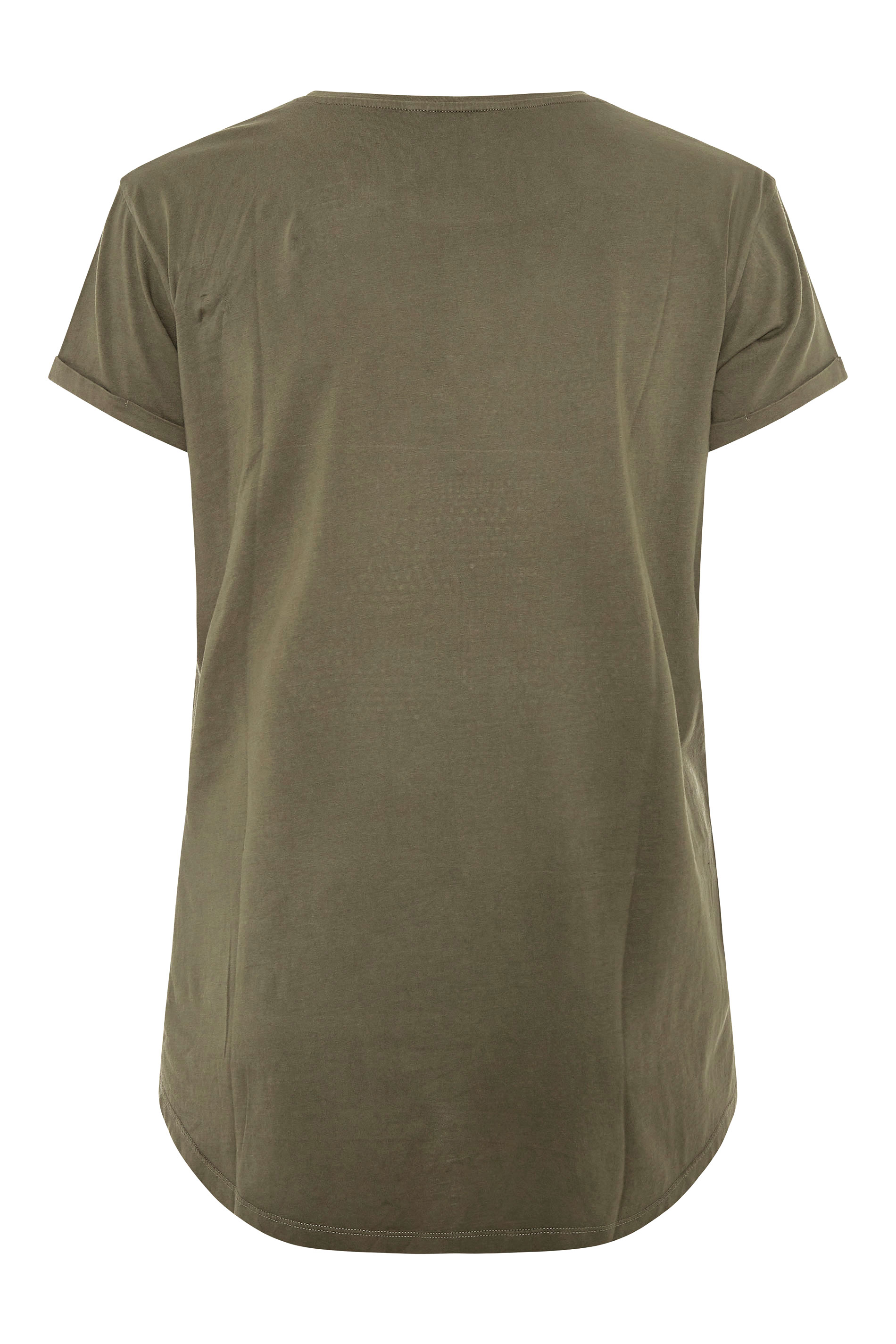 Grande taille  Tops Grande taille  T-Shirts | T-Shirt Vert Kaki Coeur Clouté Ourlet Plongeant - YW98894