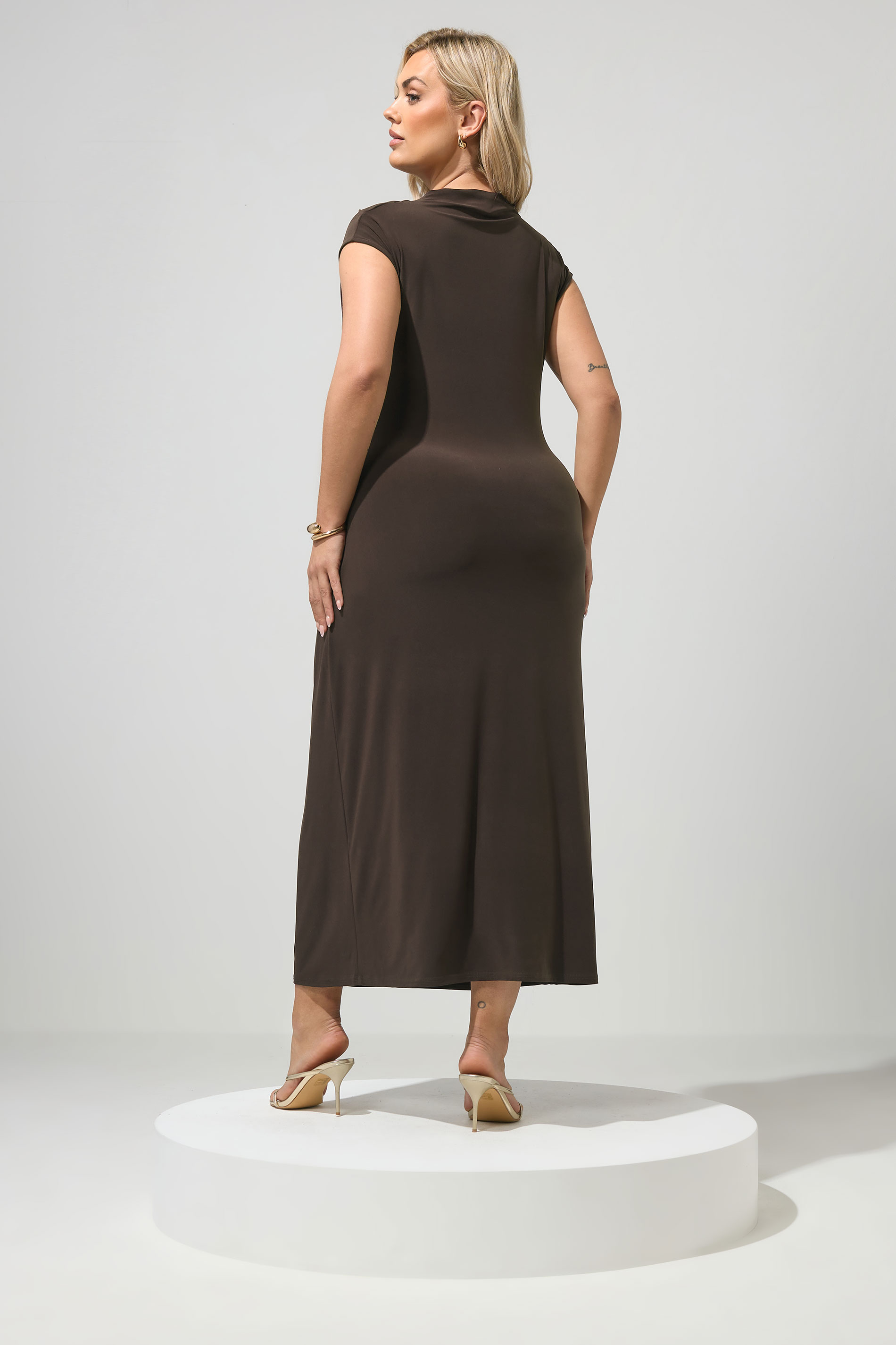 YOURS LONDON Plus Size Chocolate Brown Drape Dress | Yours Clothing 2