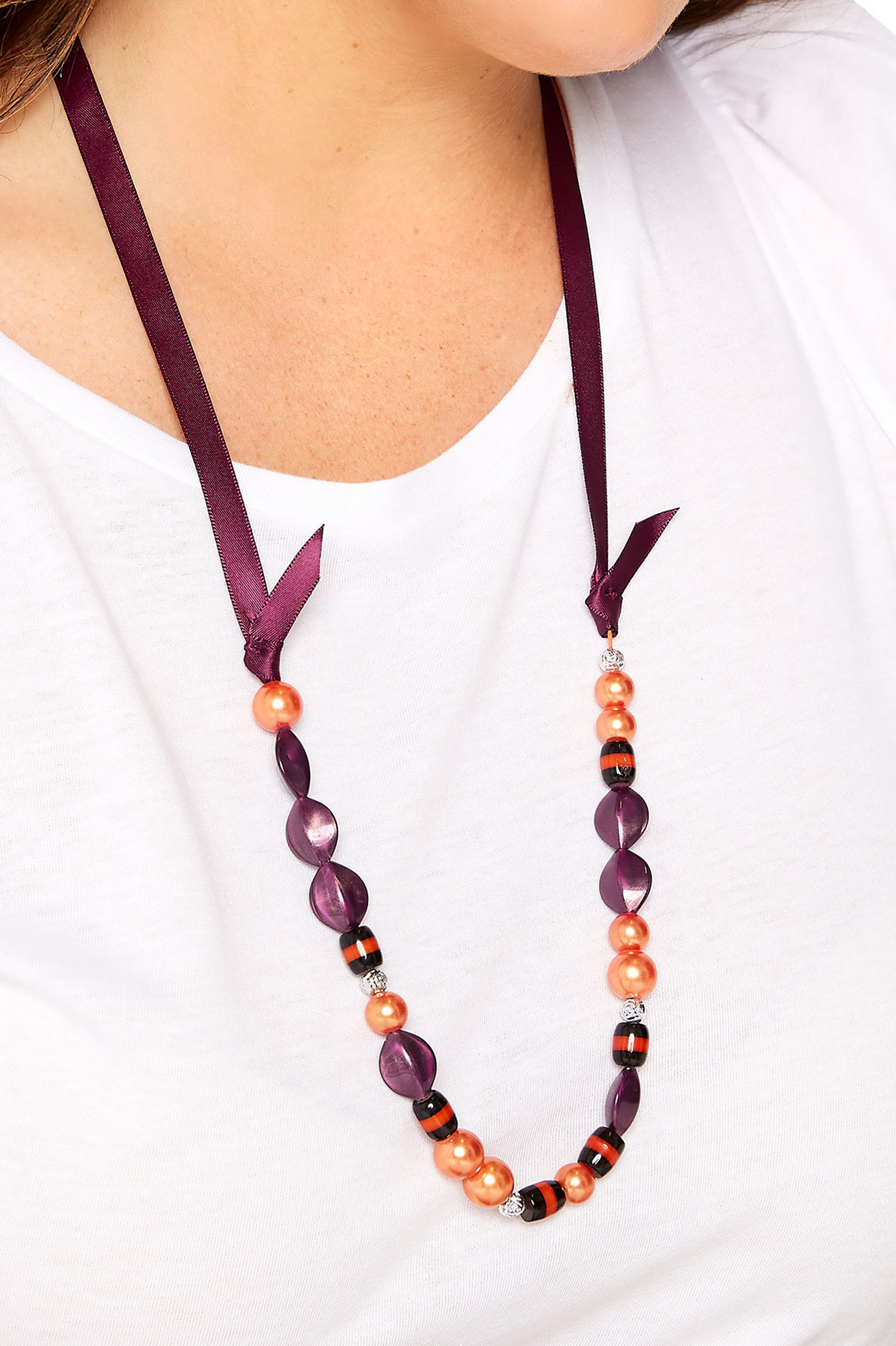 Purple Beaded Necklace | Yours Clothing 1