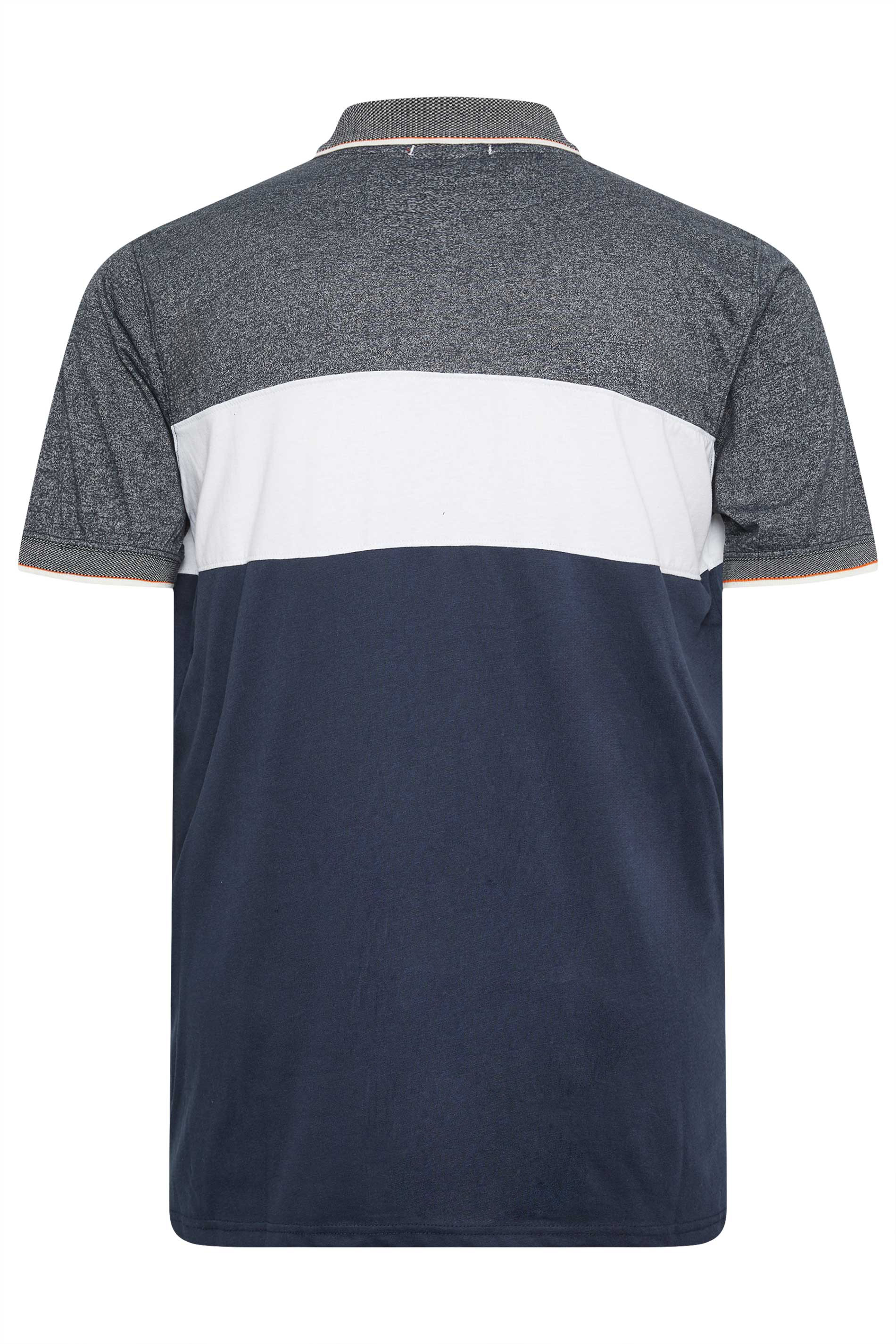 D555 Big & Tall Navy Blue Cut & Sew Jacquard Collar Polo Shirt | BadRhino 3