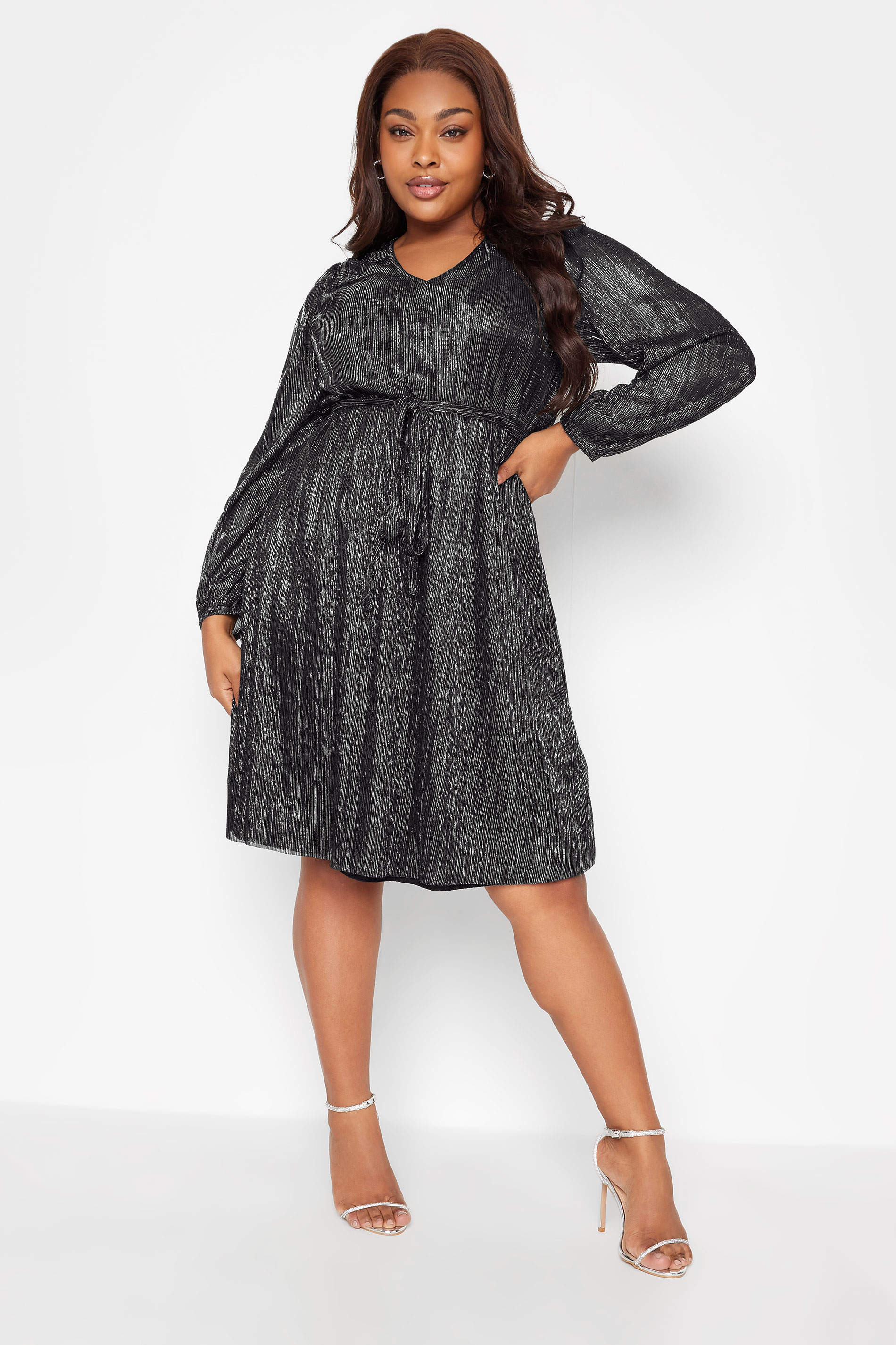 LIMITED COLLECTION Plus Size Black & Silver Crinkle Dress | Yours Clothing 1
