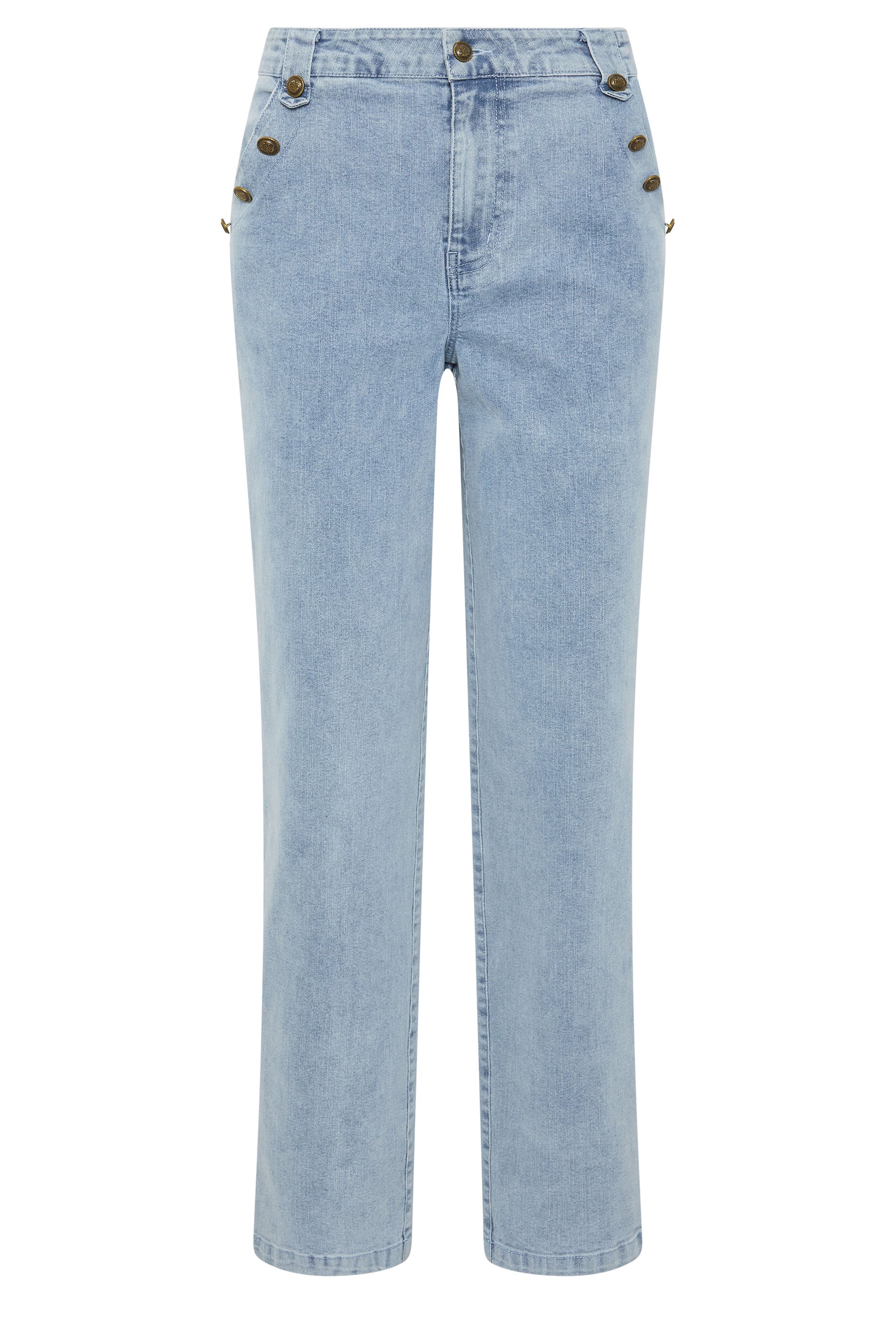 LTS Tall Women's Light Blue Button Detail Straight Leg Jeans | Long Tall Sally 5