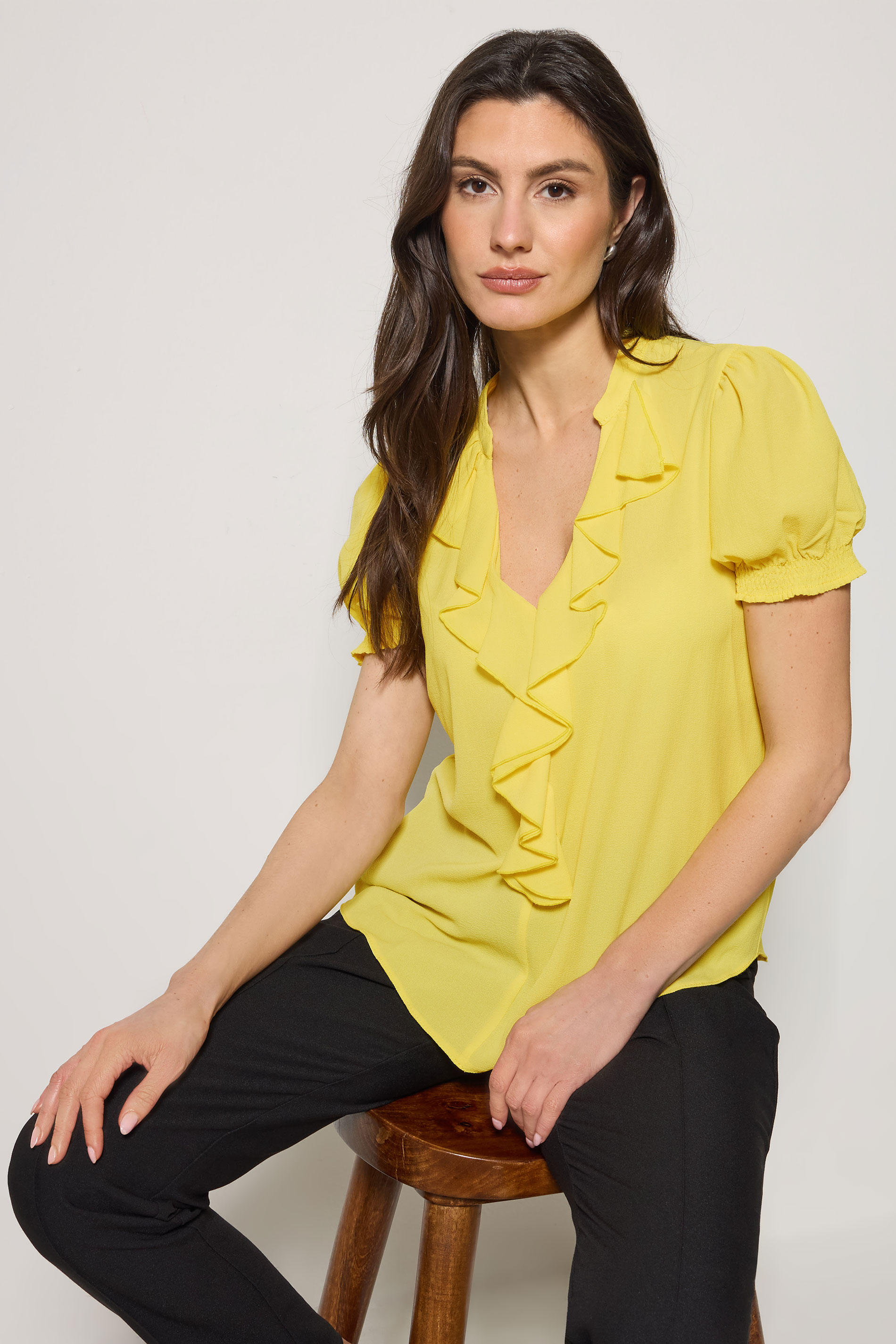 M&Co Yellow Frill Front Short Sleeve Blouse | M&Co 3