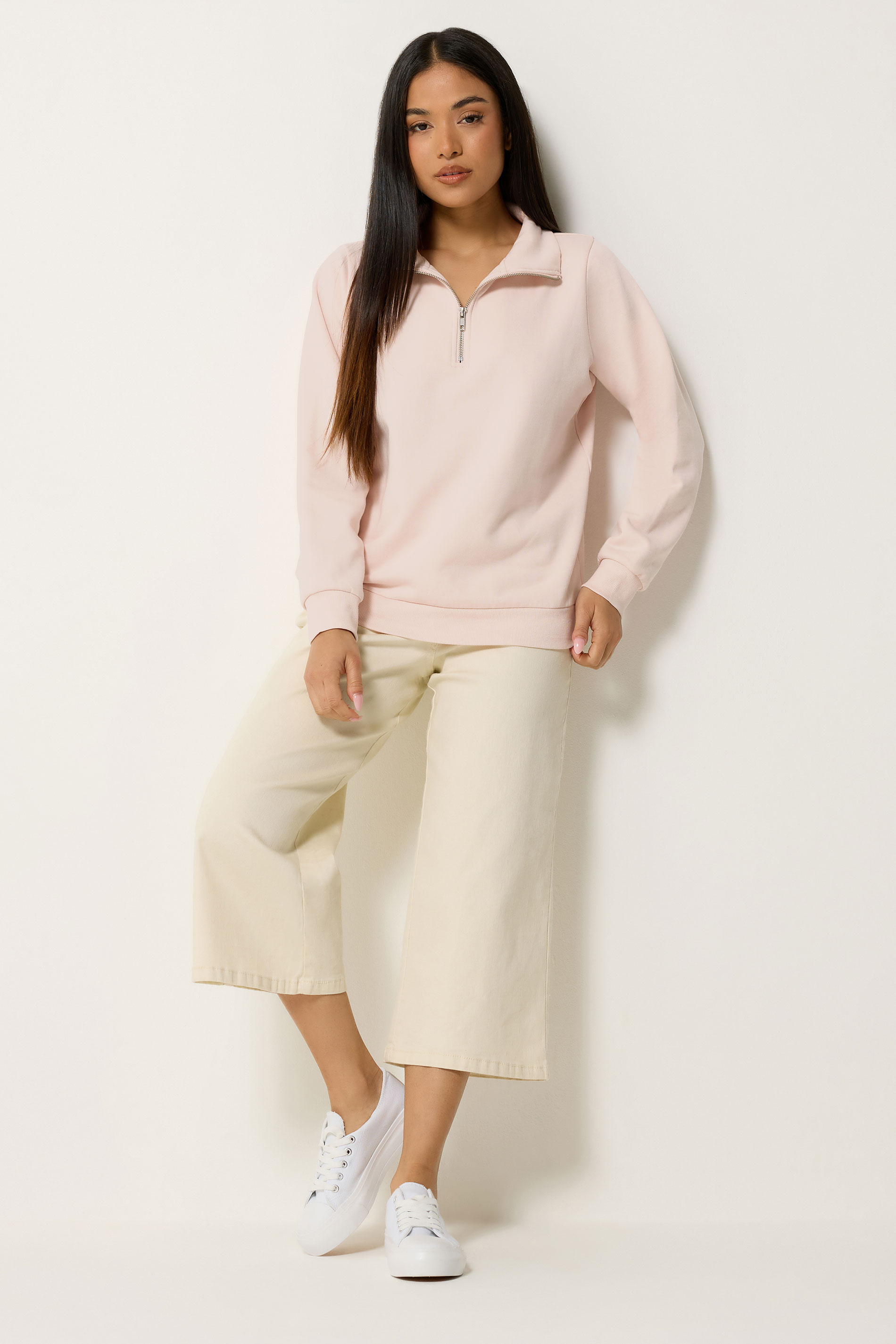 M&Co Petite Pink Quarter Zip Sweatshirt | M&Co 1