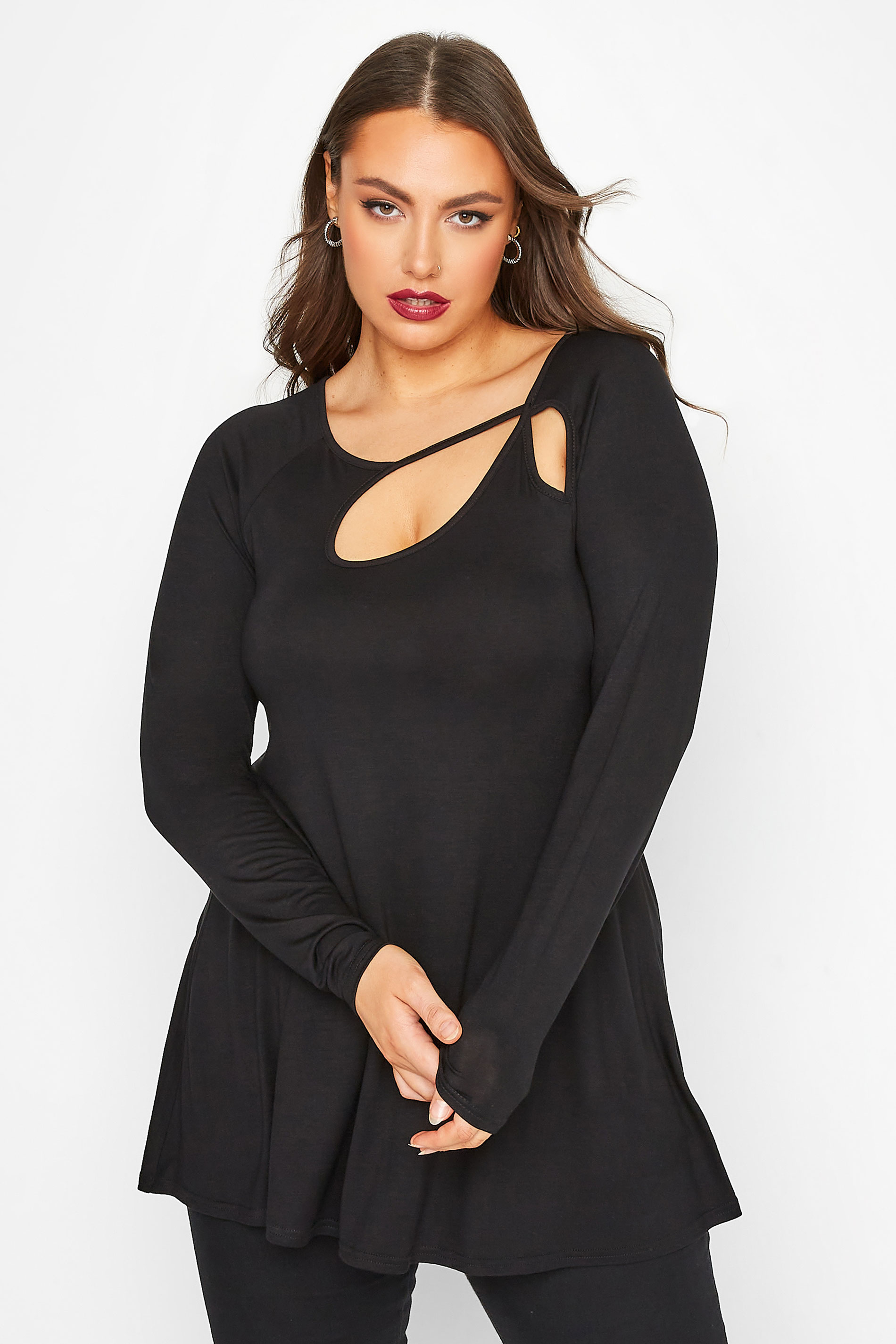 LIMITED COLLECTION Curve Black Cut Out Long Sleeve Top | Yours Clothing 1