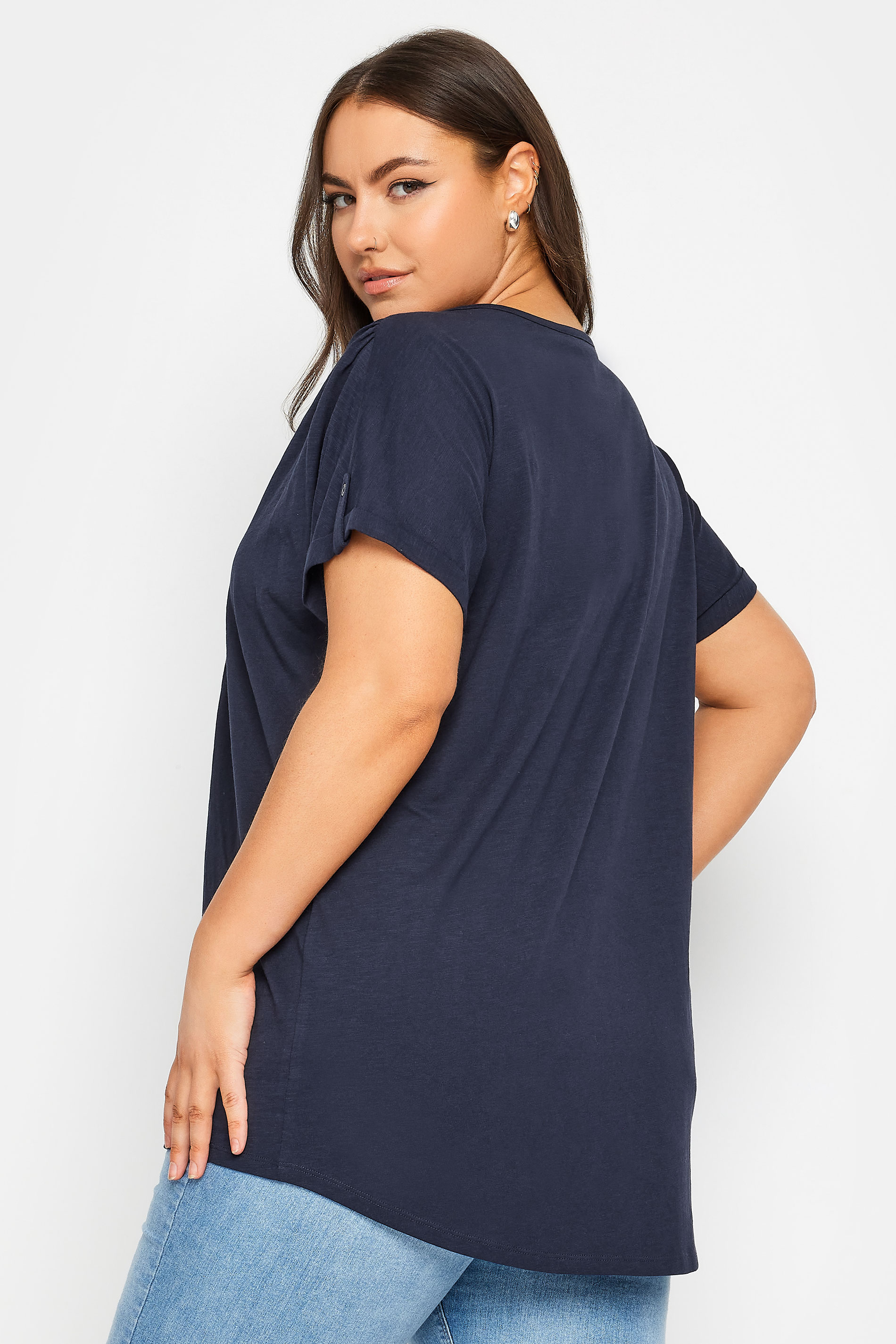 YOURS Plus Size Curve Navy Blue Henley T-Shirt | Yours Clothing  3