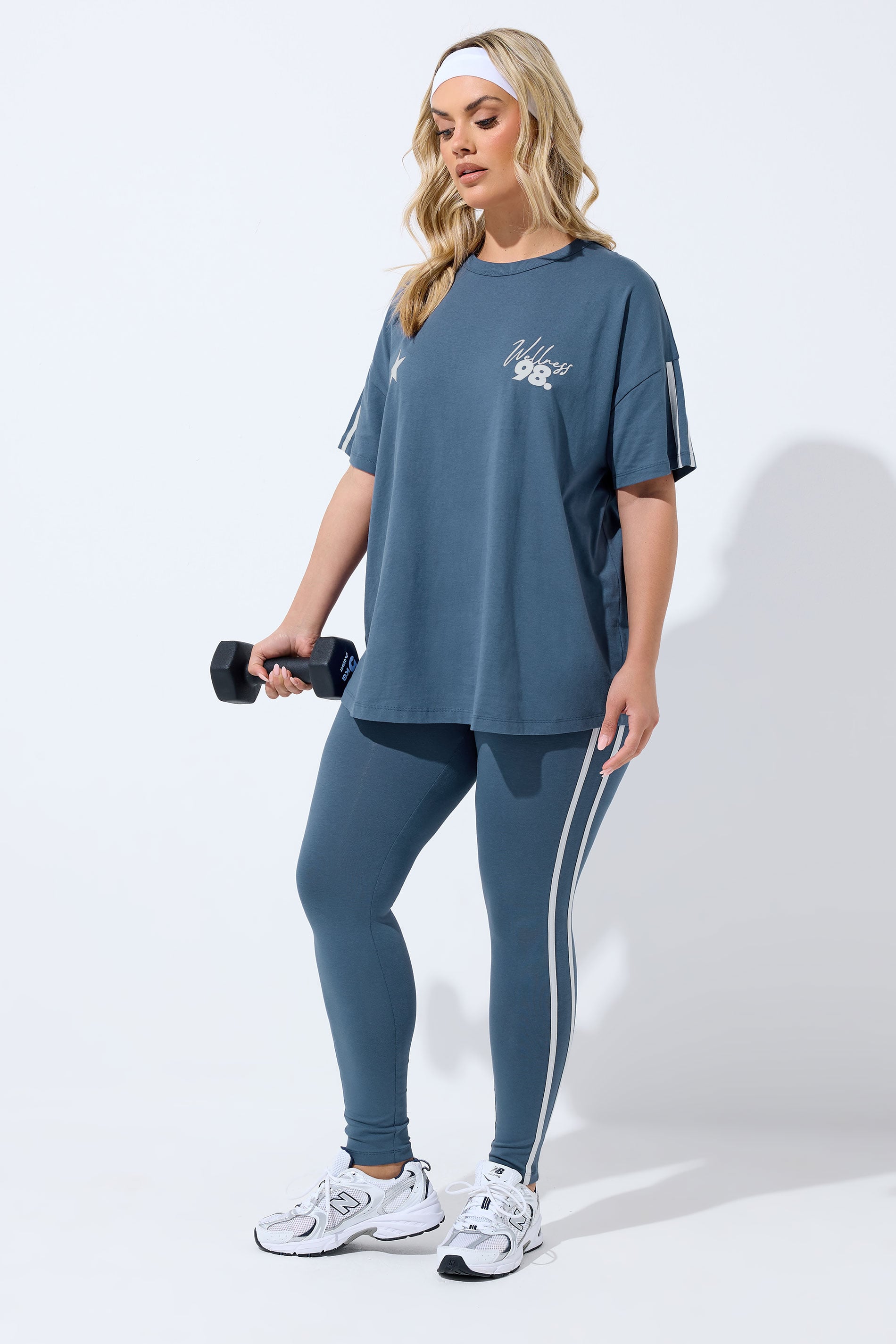 YOURS ACTIVE Plus Size Brown Side Stripe Leggings | Yours Clothing 1