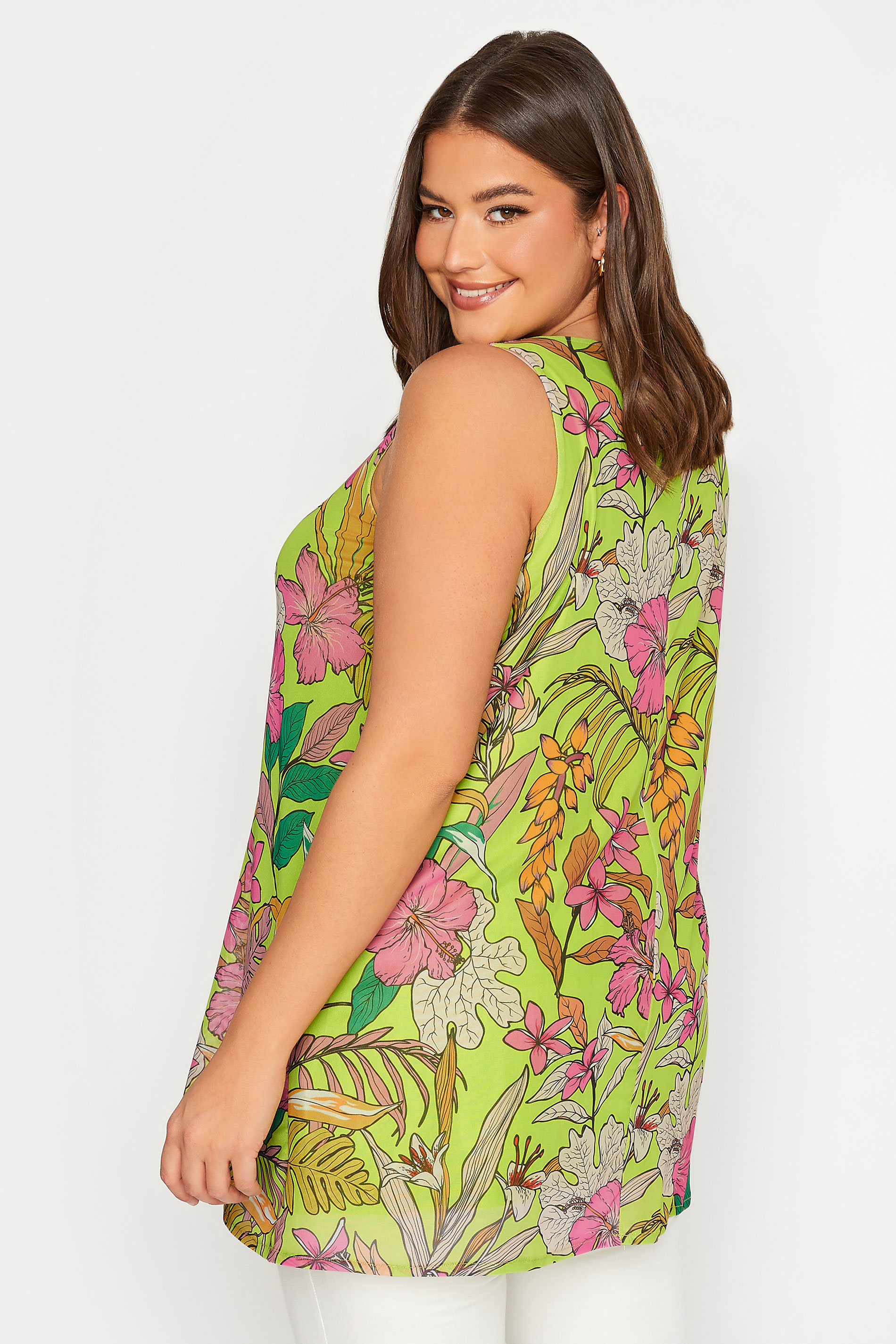 YOURS Curve Plus Size Green Floral Double Layer Vest Top | Yours Clothing  3