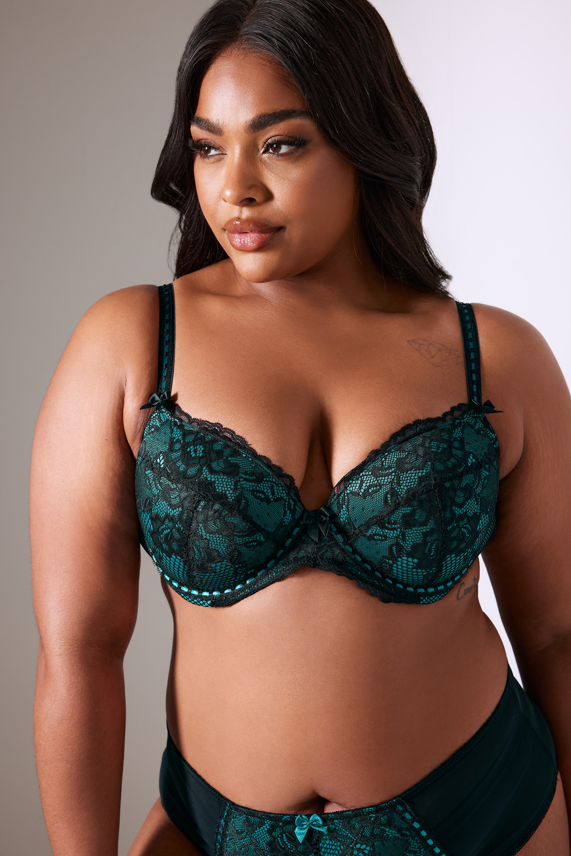 YOURS Plus Size Teal Blue Lace Padded Balcony Bra | Yours Clothing 2