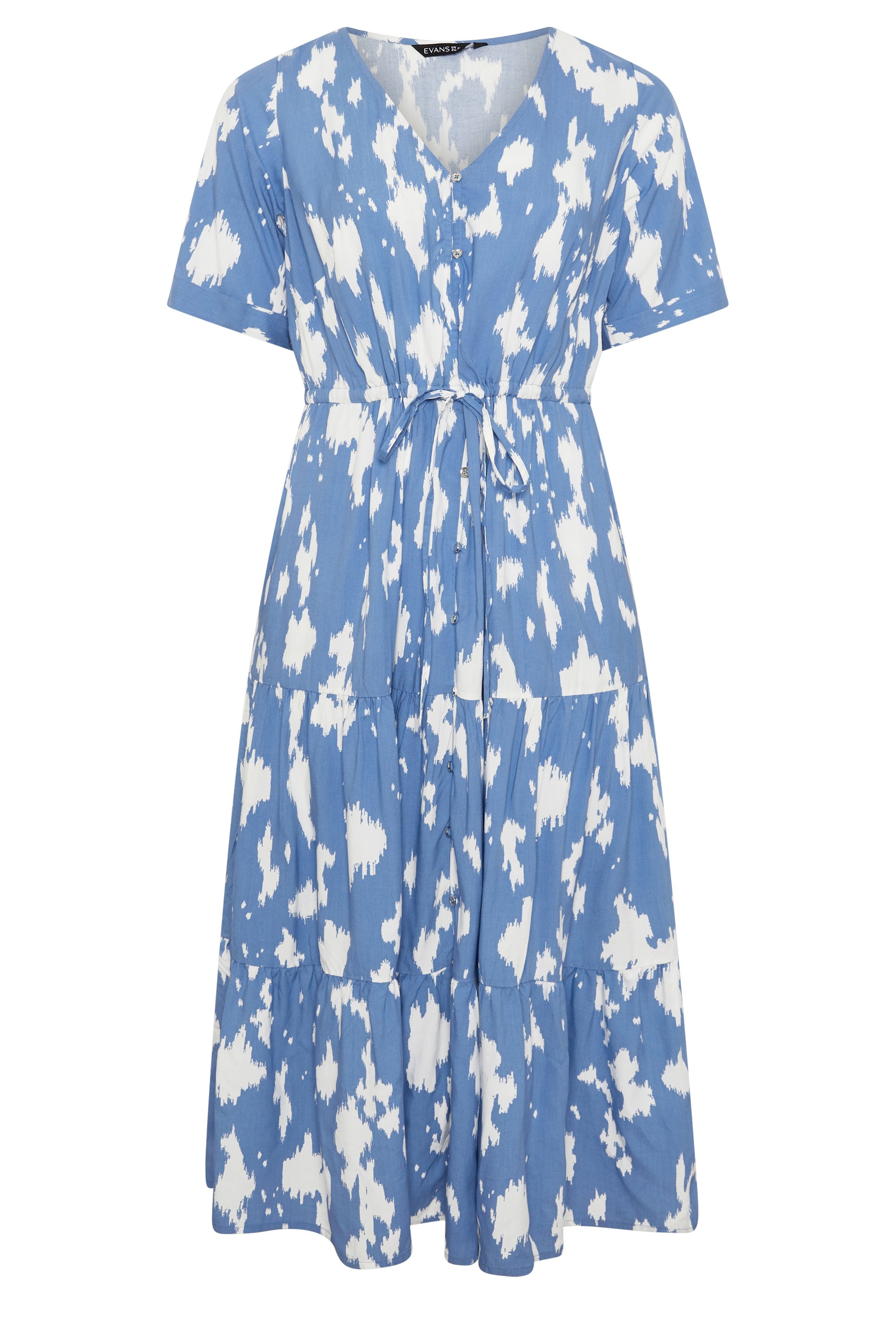 EVANS Plus Size Blue Abstract Print Tie Waist Dress | Evans 5
