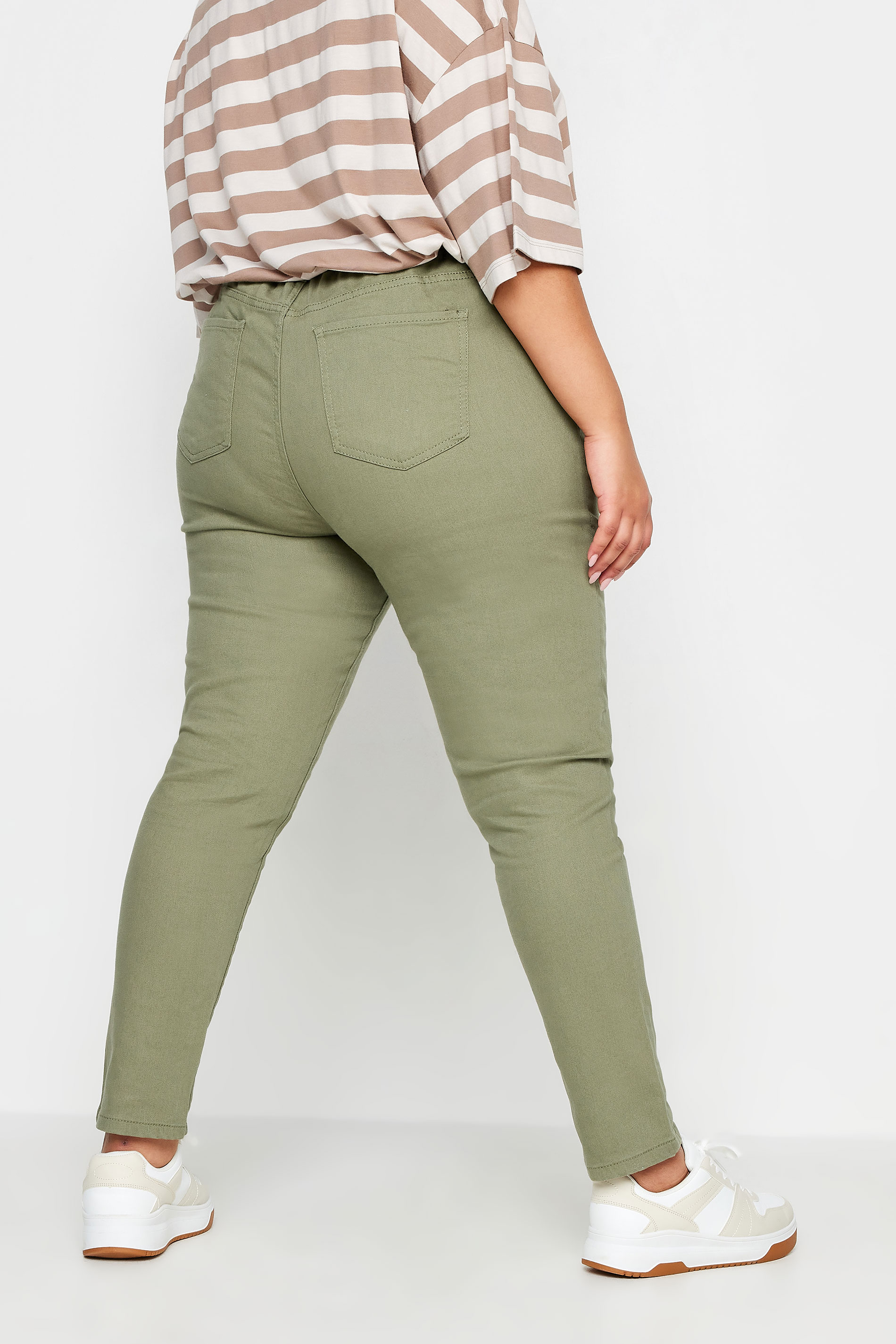 Plus Size Khaki Green Stretch Elasticated Waist MOM Jeans | Yours Clothing 3