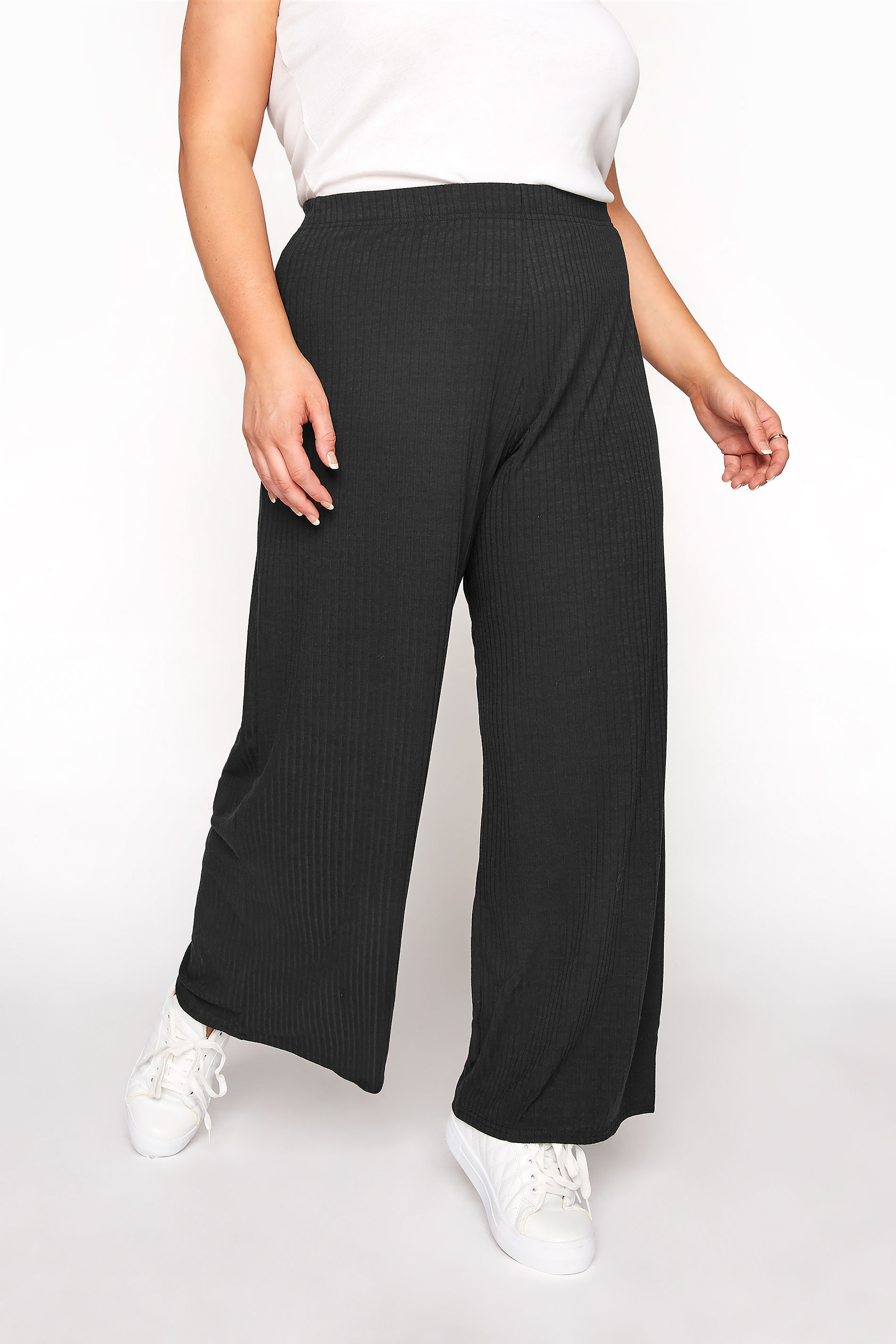 LIMITED COLLECTION Black Ribbed Wide Leg Trousers_B.jpg
