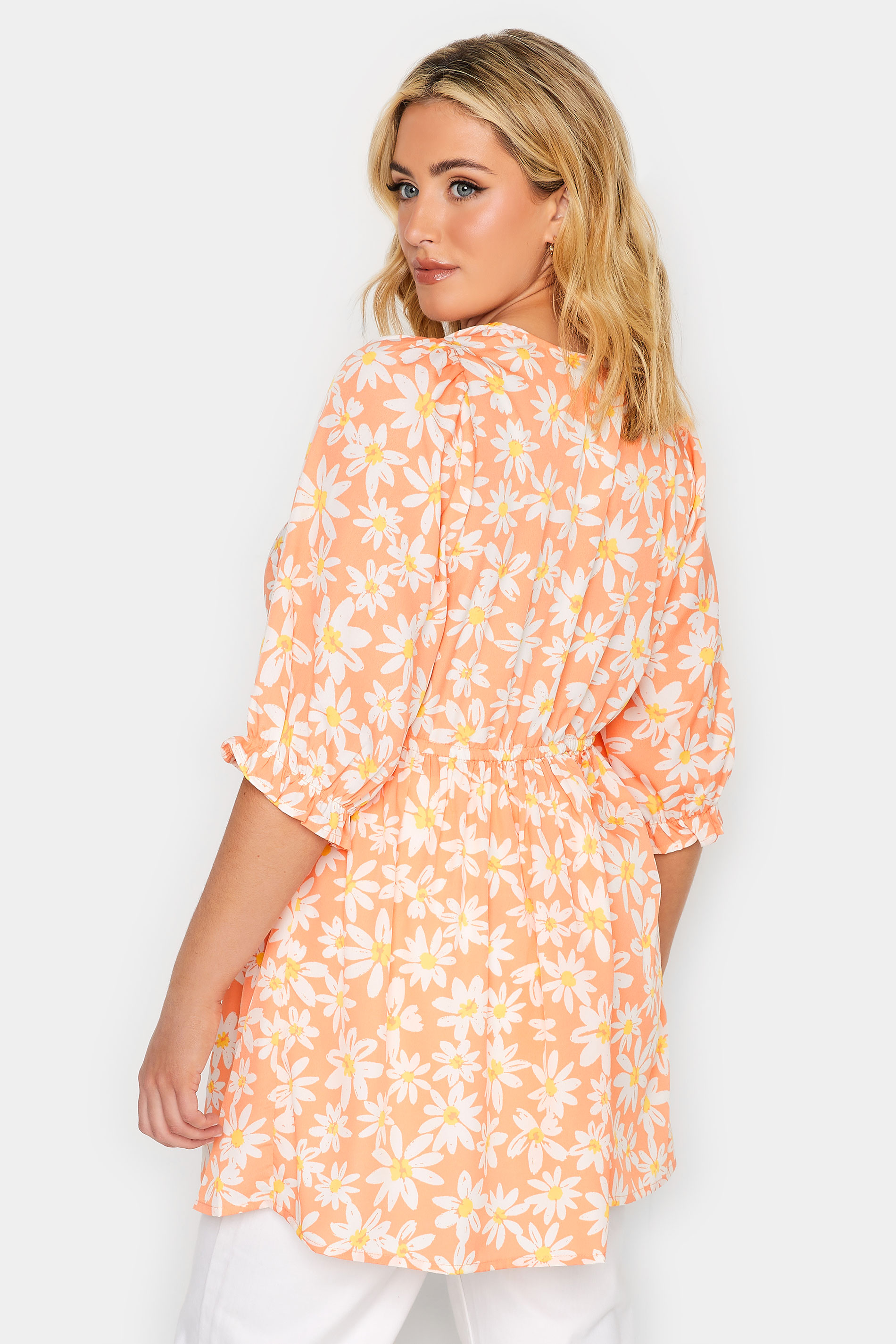 YOURS Plus Size Orange Floral Print Wrap Top | Yours Clothing 3