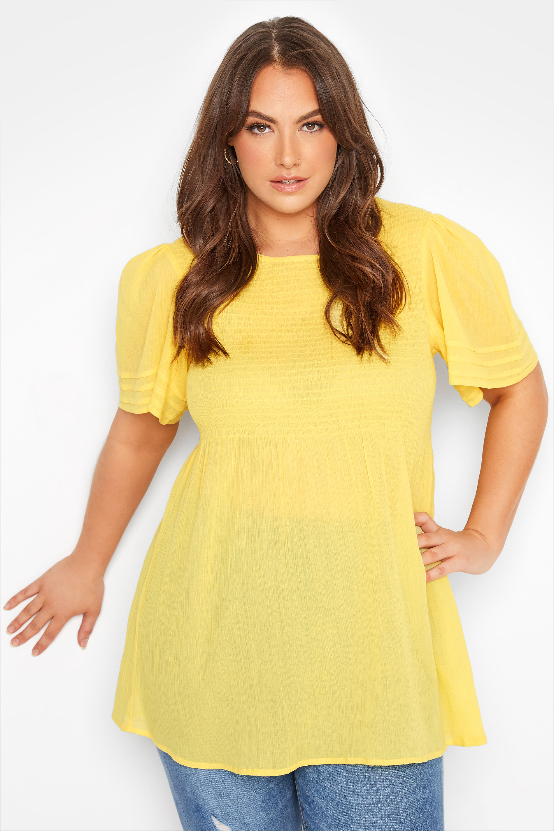 LIMITED COLLECTION Curve Lemon Yellow Shirred Smock Top 1