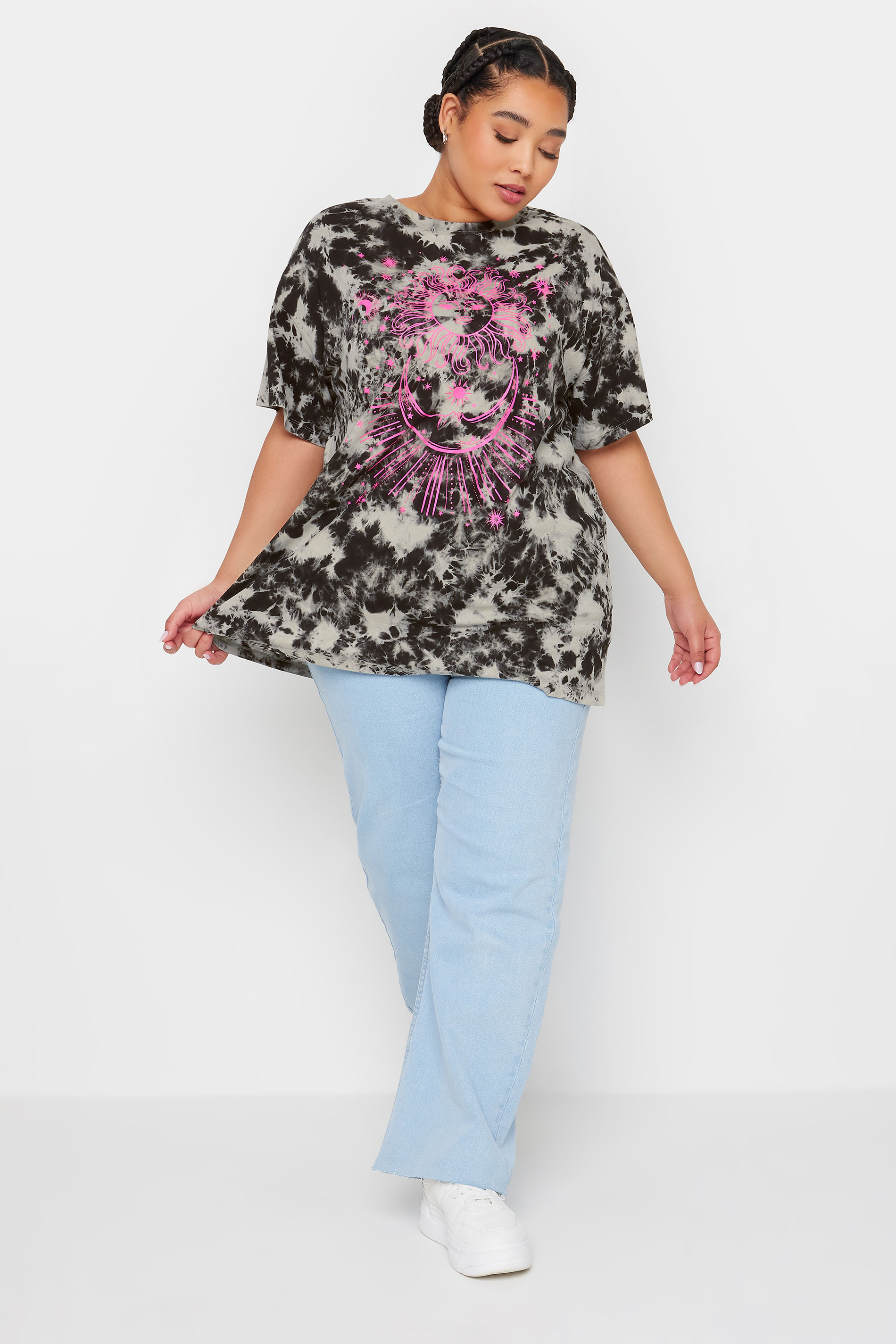 YOURS Plus Size Black Astrology Print Tie Dye T-Shirt | Yours Clothing 2