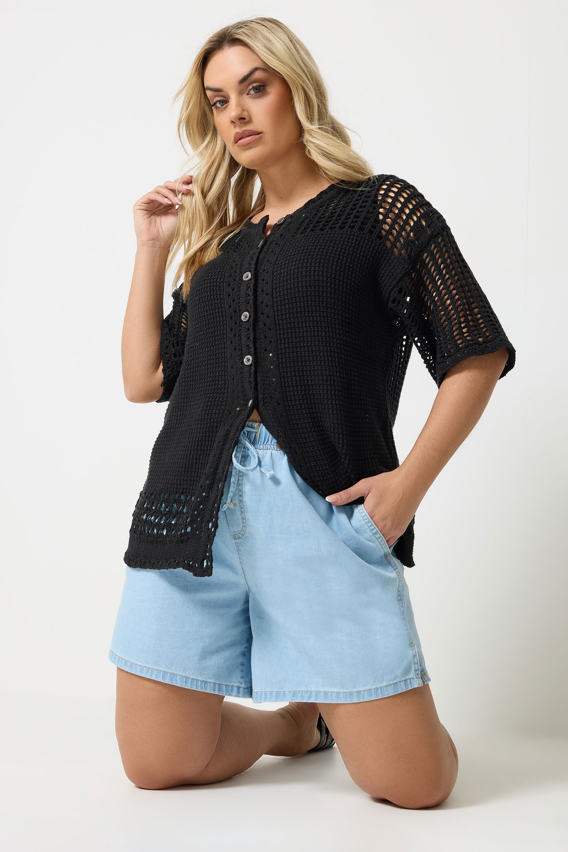 YOURS Plus Size Black Open Stitch Cardigan | Yours Clothing 3