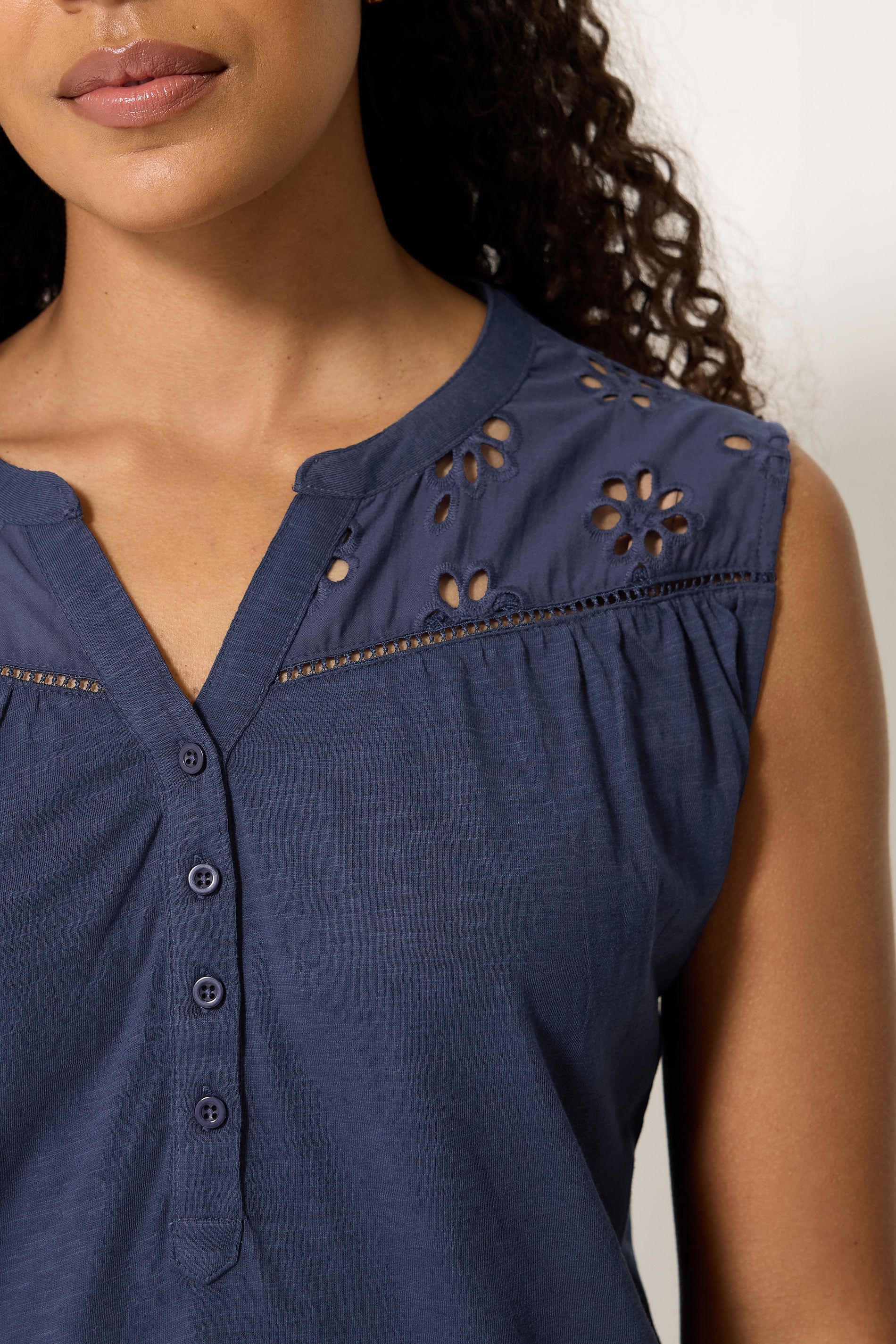 M&Co Navy Blue Floral Embroidered Cotton Vest Top | M&Co 4