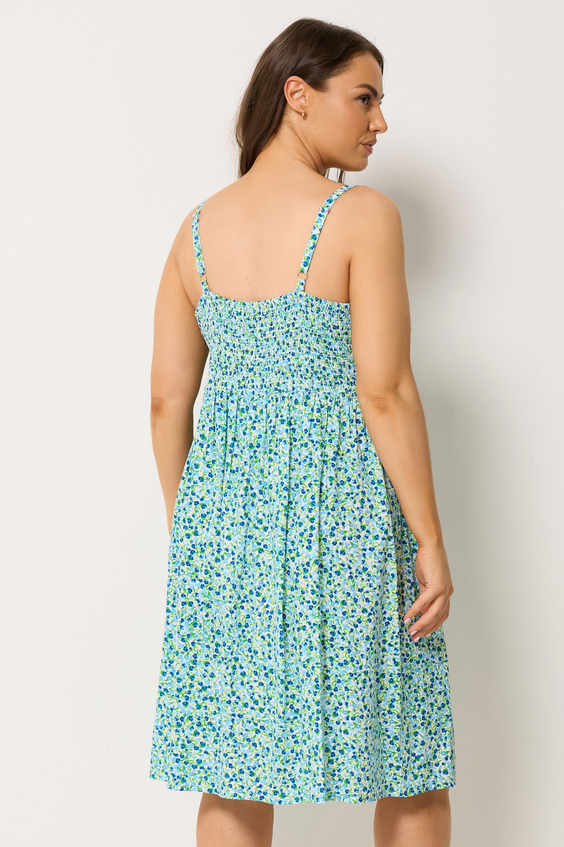 YOURS Plus Size Blue Ditsy Floral Strappy Midi Sundress | Yours Clothing 2