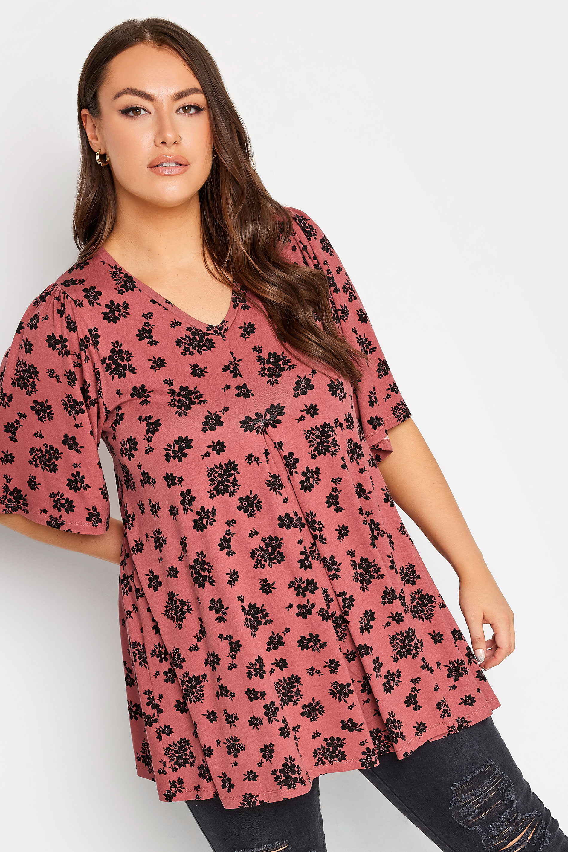 YOURS Plus Size Pink Floral Print Swing Top | Yours Clothing 1