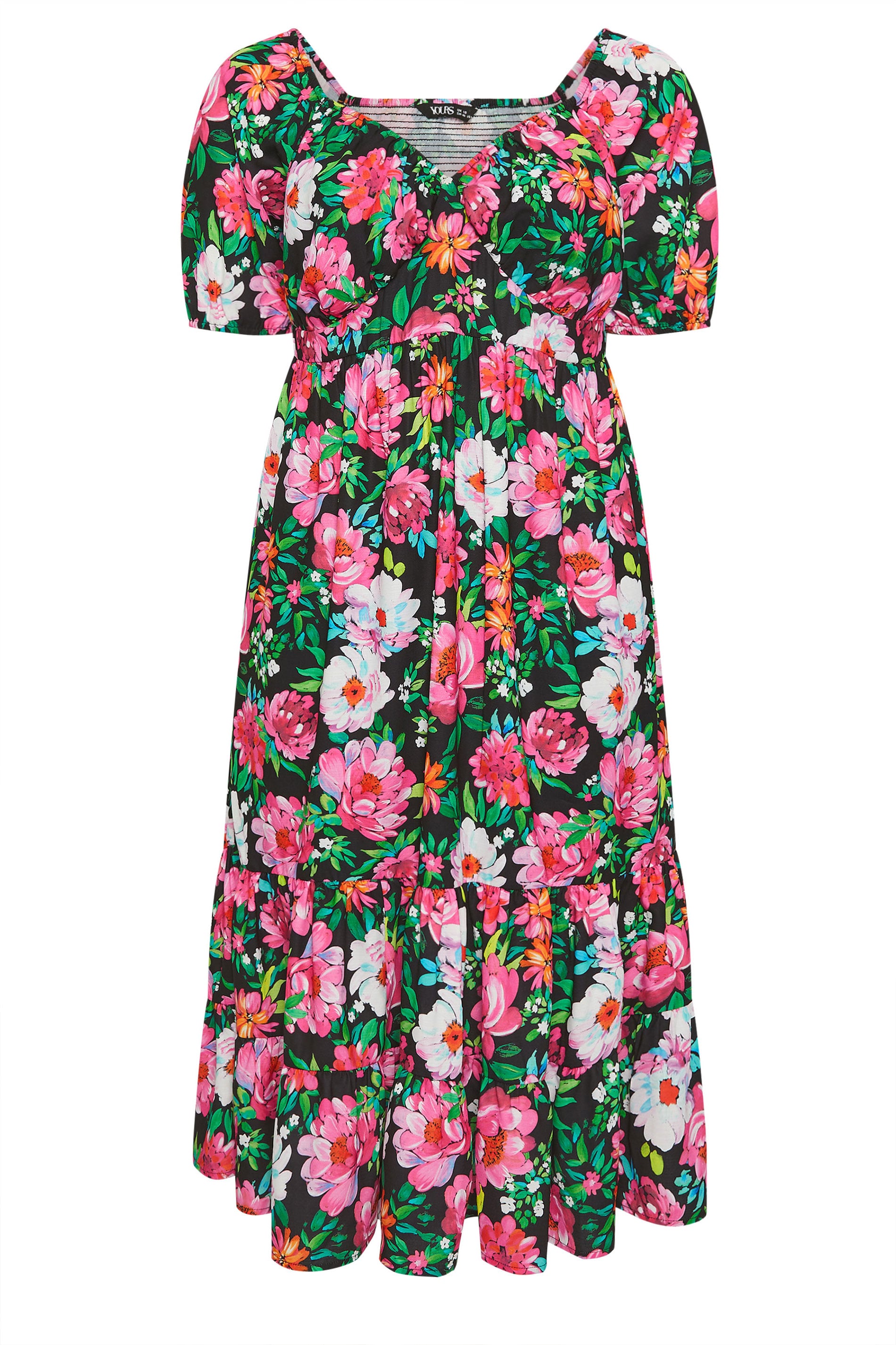 YOURS Plus Size Black Floral Milkmaid Midi Dress | Yours Clothing 6