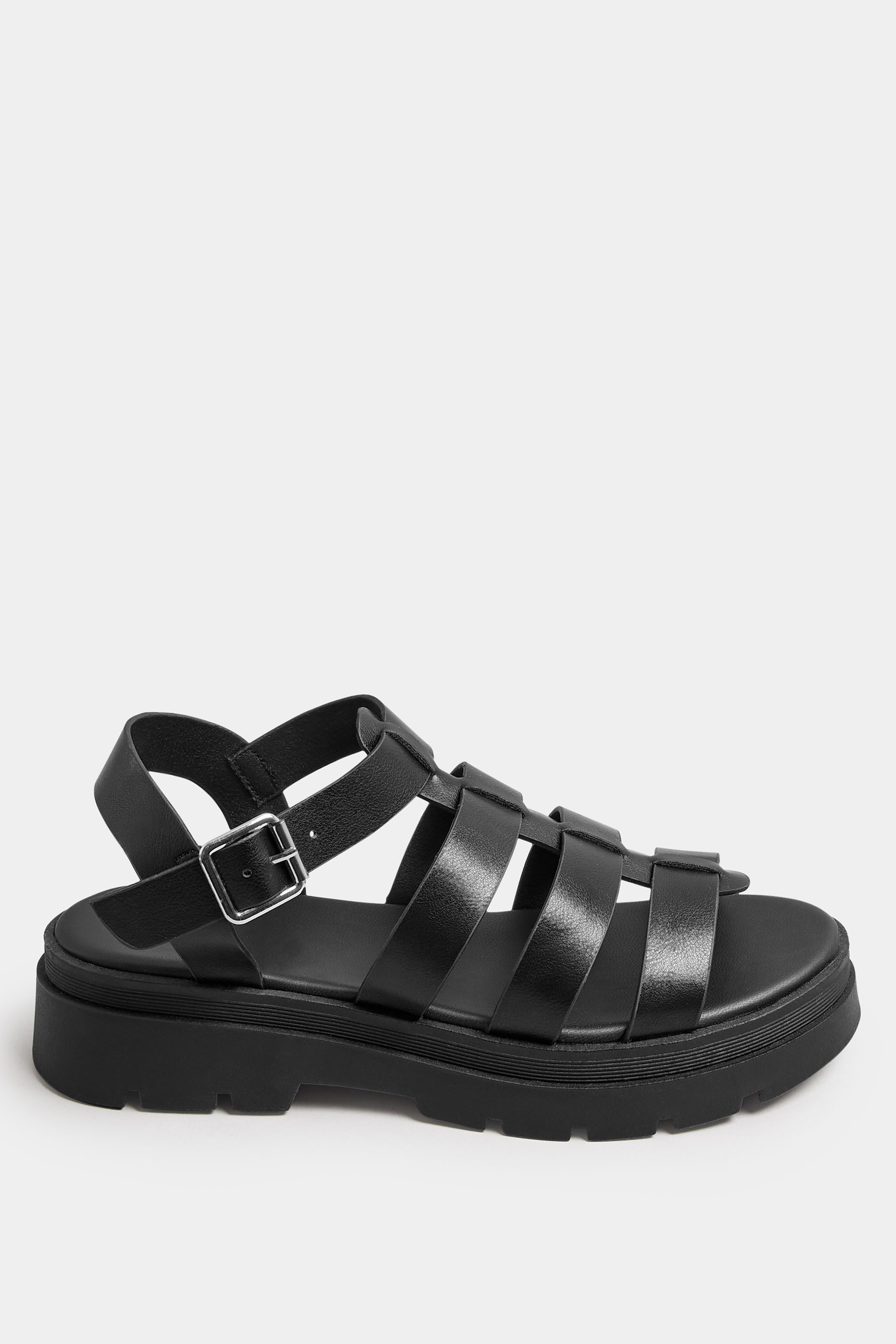 Black Chunky Gladiator Sandals In Wide E Fit & Extra Wide EEE Fit | Yours Clothing 3