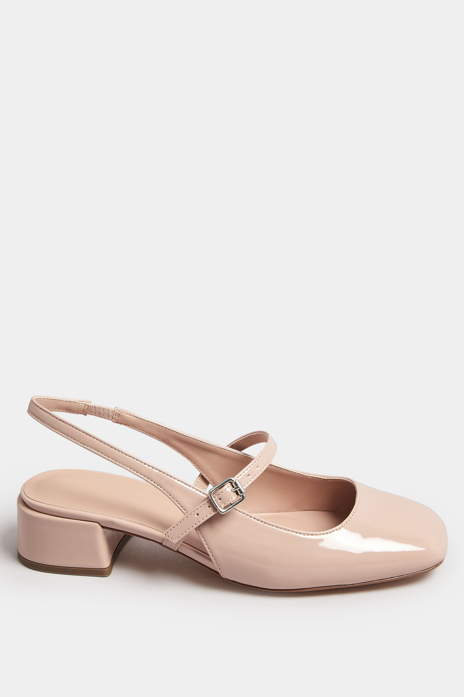 Nude Patent Mary Jane Slingback Heels In Extra Wide EEE Fit | Yours Clothing 3