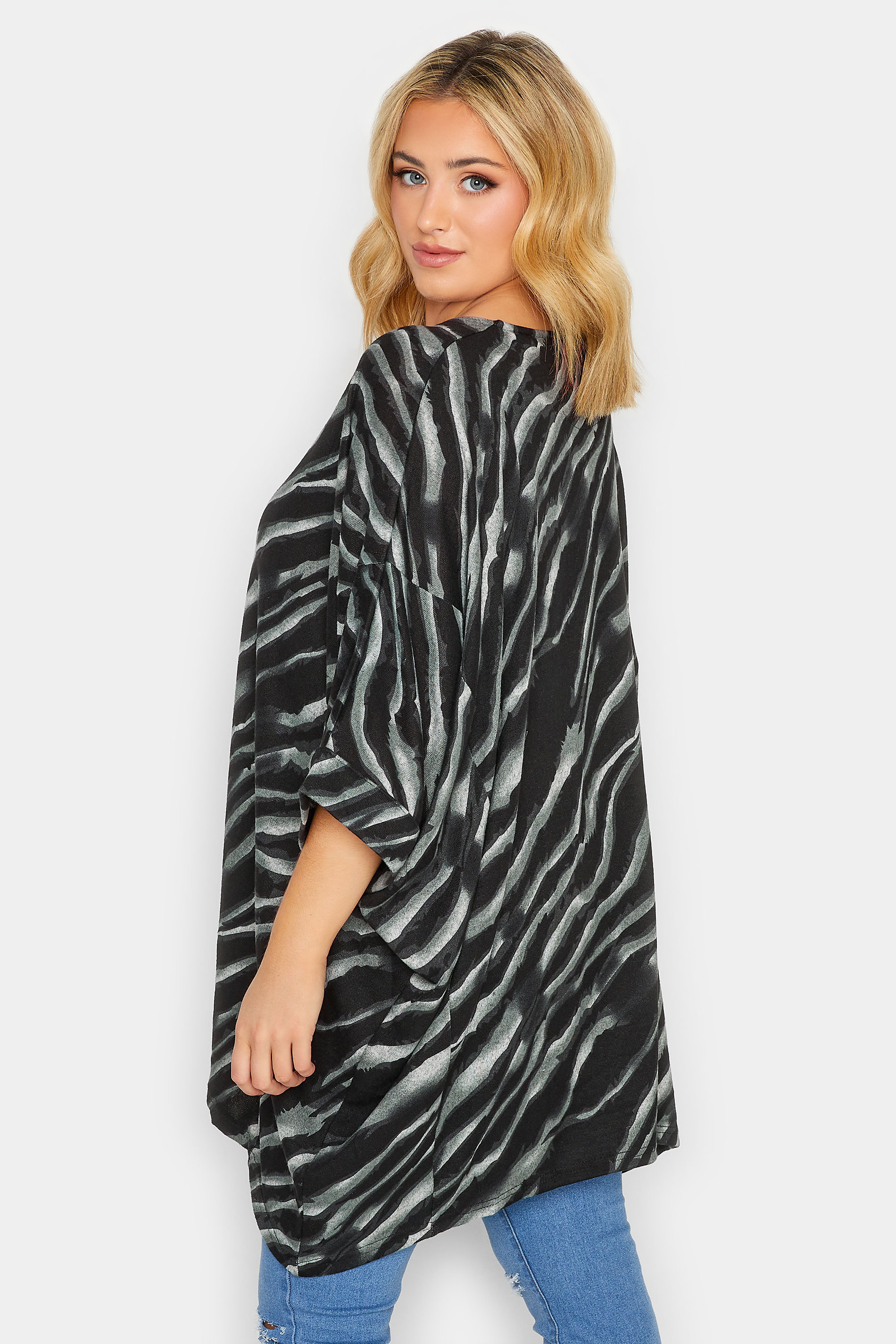 Plus Size Black & Grey Zebra Print Hanky Hem Top | Yours Clothing 3