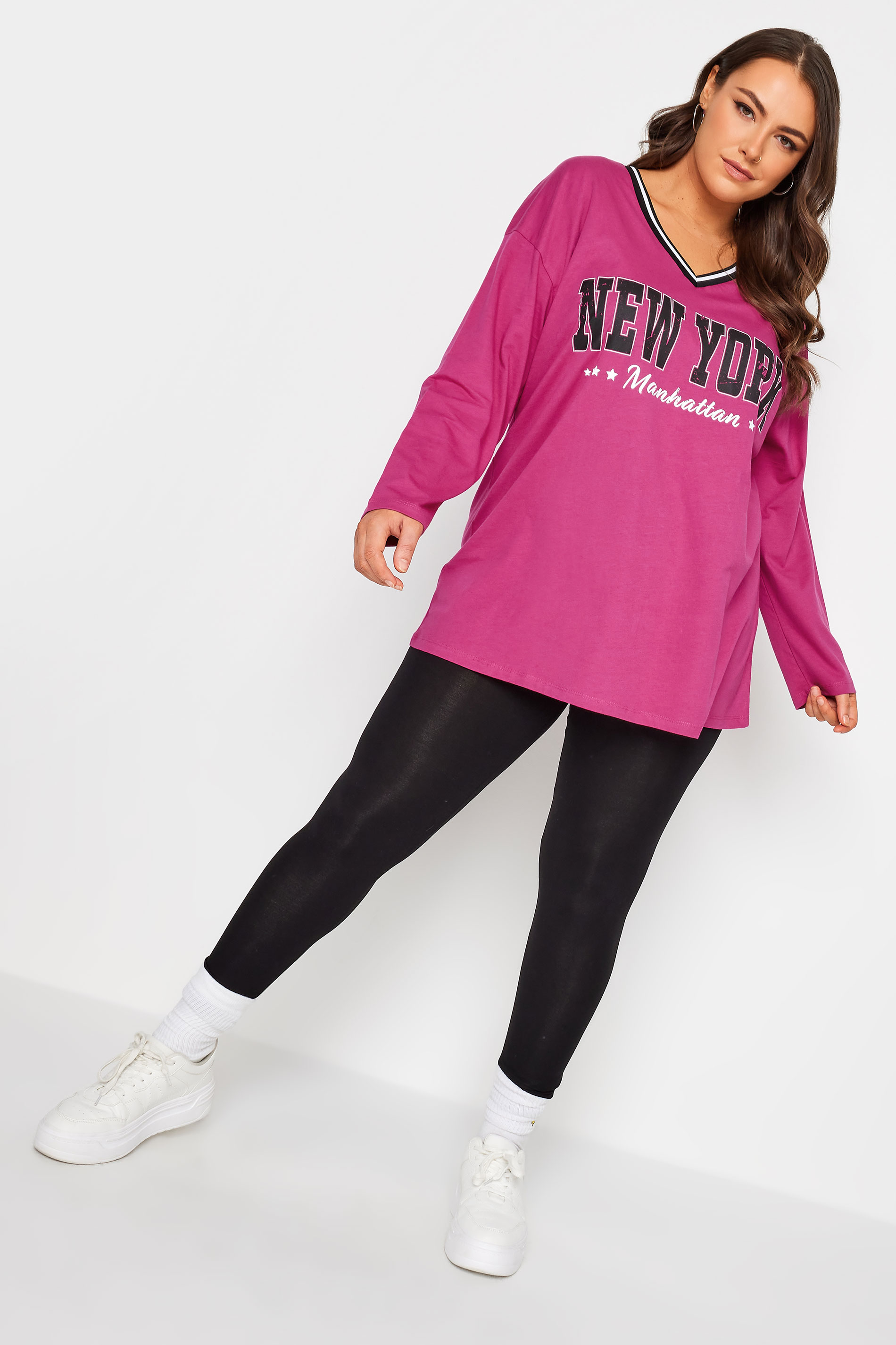 YOURS Plus Size Pink 'New York' Varsity Oversized T-Shirt | Yours Clothing 2