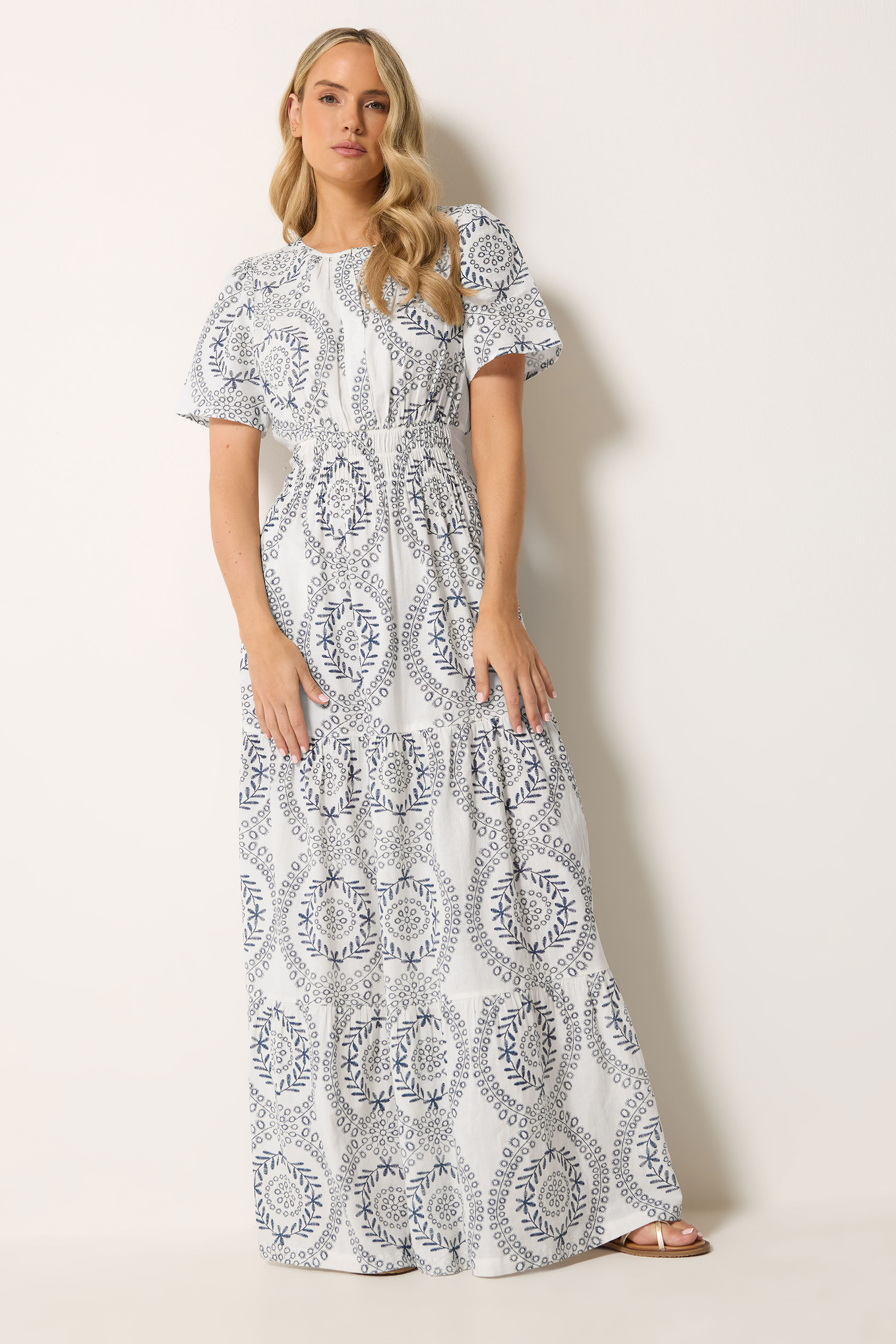 LTS Tall Women's Navy & White Leaf Print Linen Maxi Dress | Long Tall Sally 3