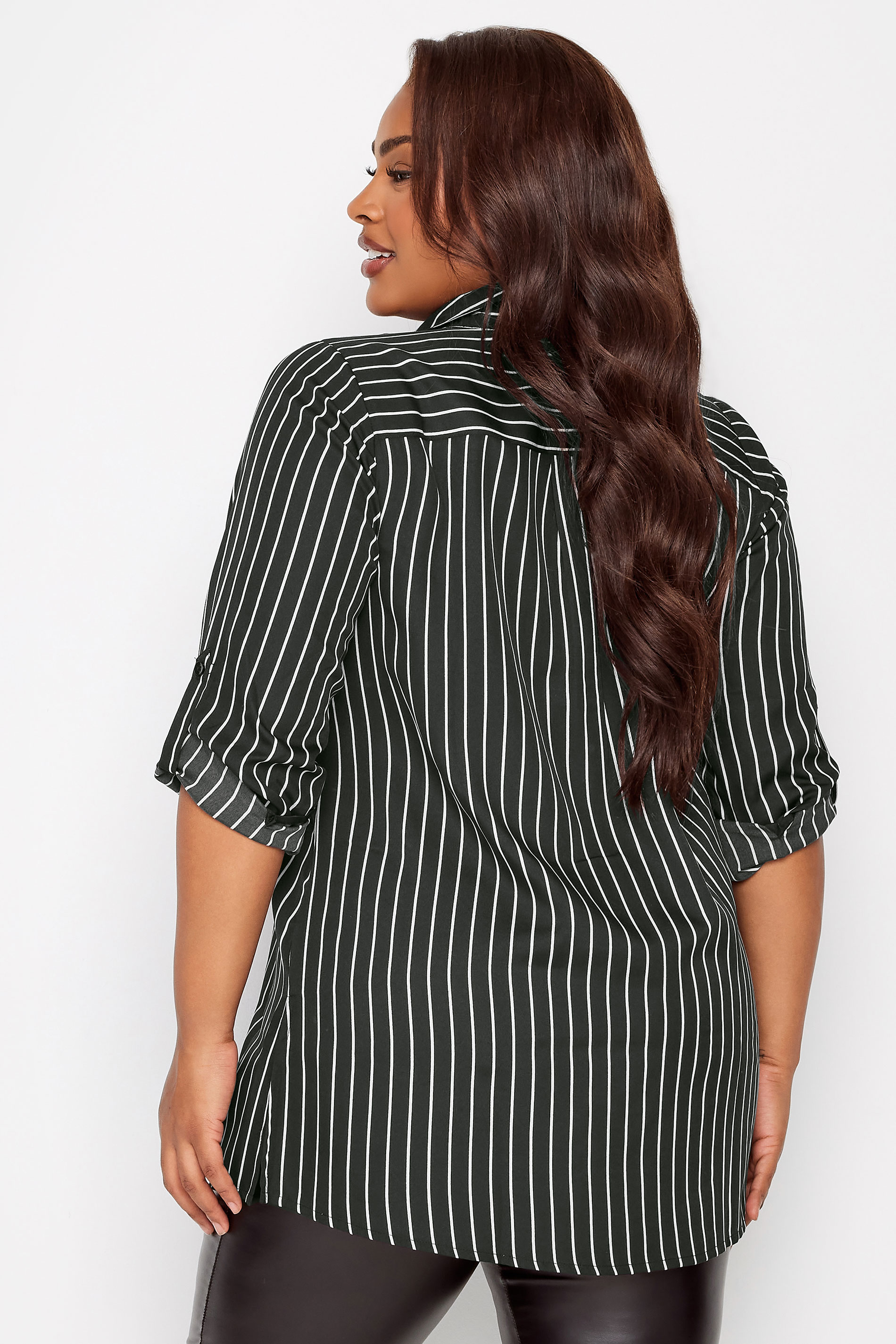YOURS Plus Size Black & White Stripe Print Boyfriend Shirt | Yours Clothing 3
