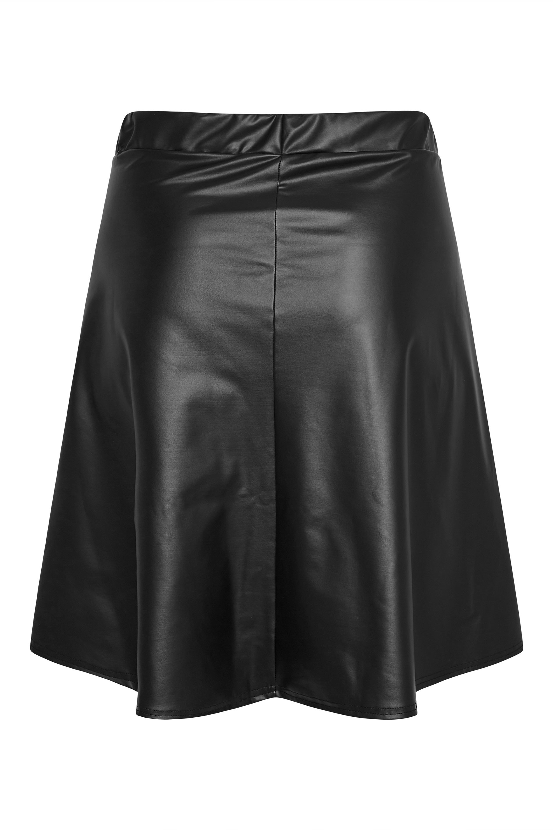 Plus Size Yours London Black Leather Look Skater Skirt Yours Clothing 