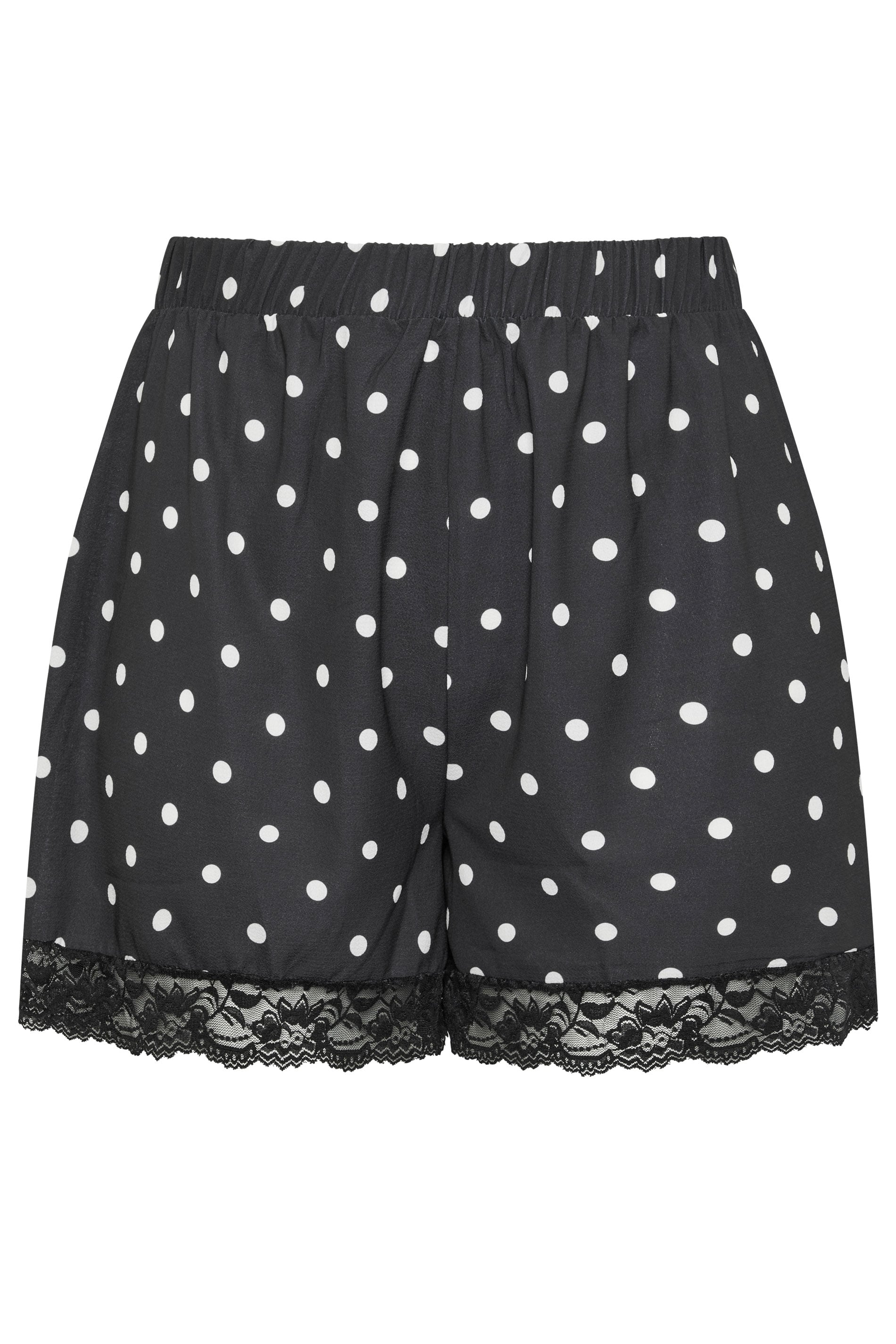 LIMITED COLLECTION Plus Size Black Polka Dot Lace Trim Shorts | Yours Clothing 5