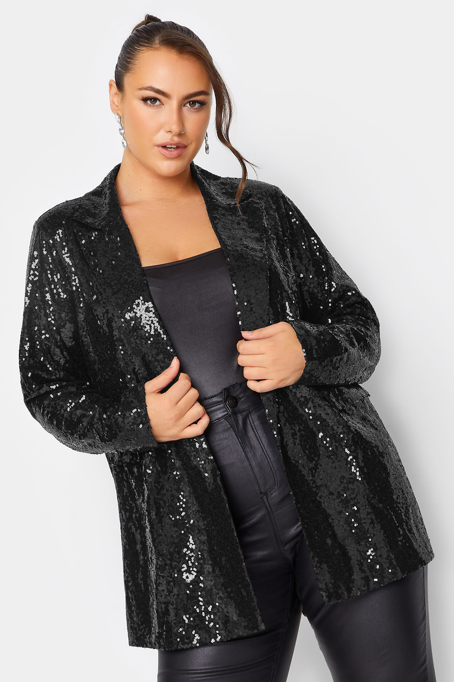 YOURS Plus Size Black Sequin Embellished Blazer | Yours Clothing 1