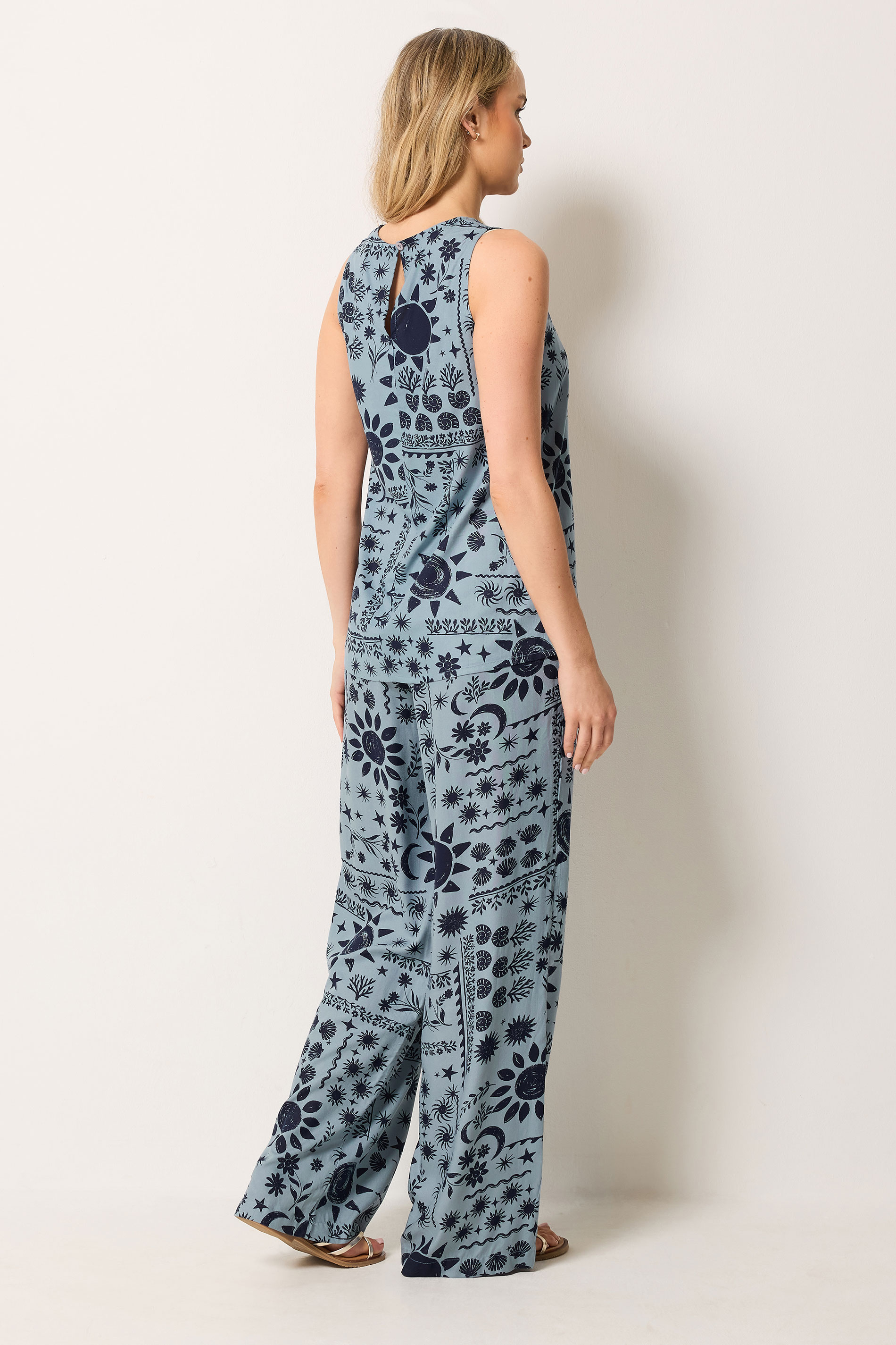 LTS Tall Women's Set Blue Coastal Print Top & Wide Leg Trousers | Long Tall Sally 1