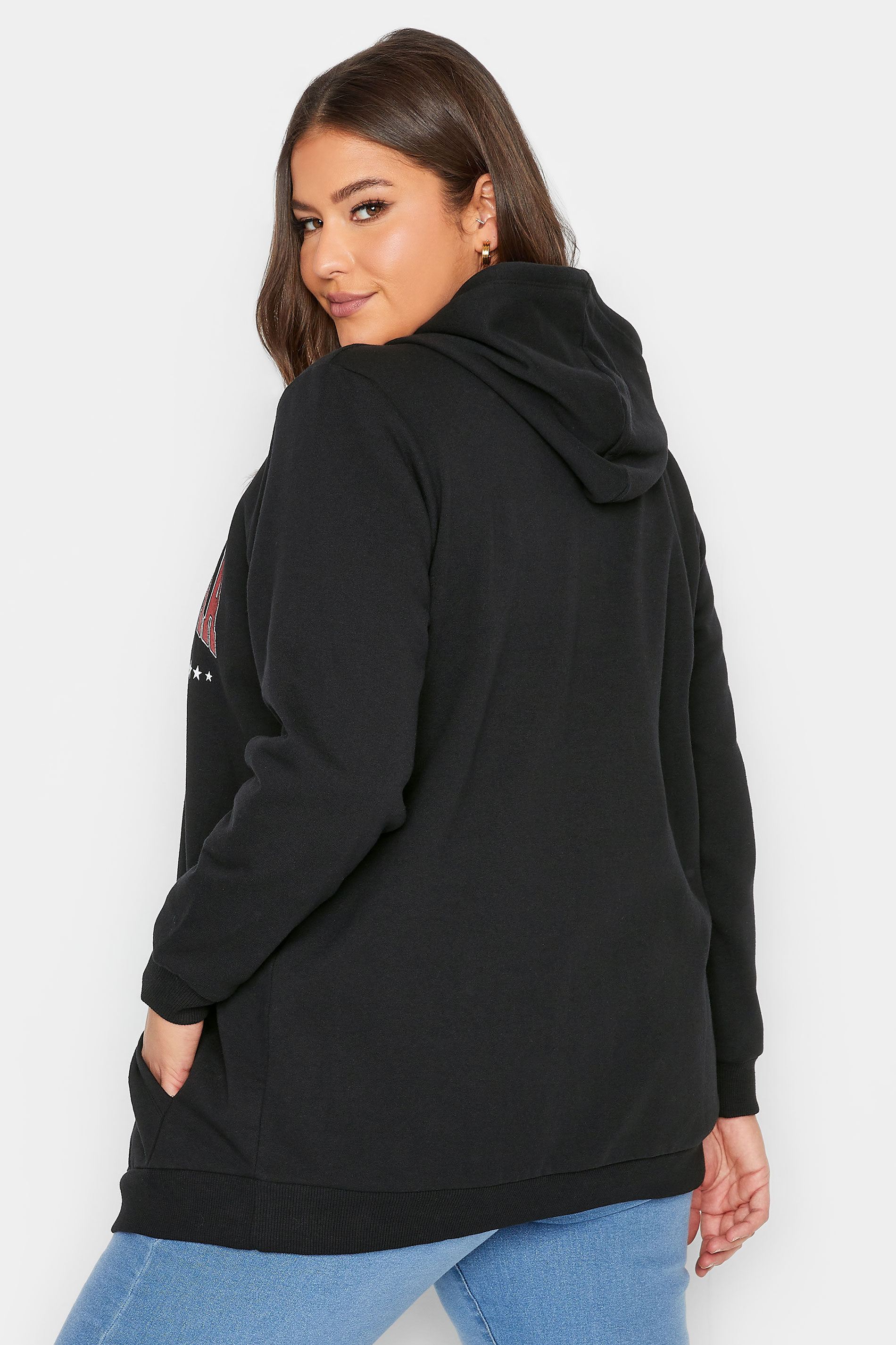YOURS Curve Plus Size Black 'California' Slogan Zip Up Hoodie | Yours Clothing  3