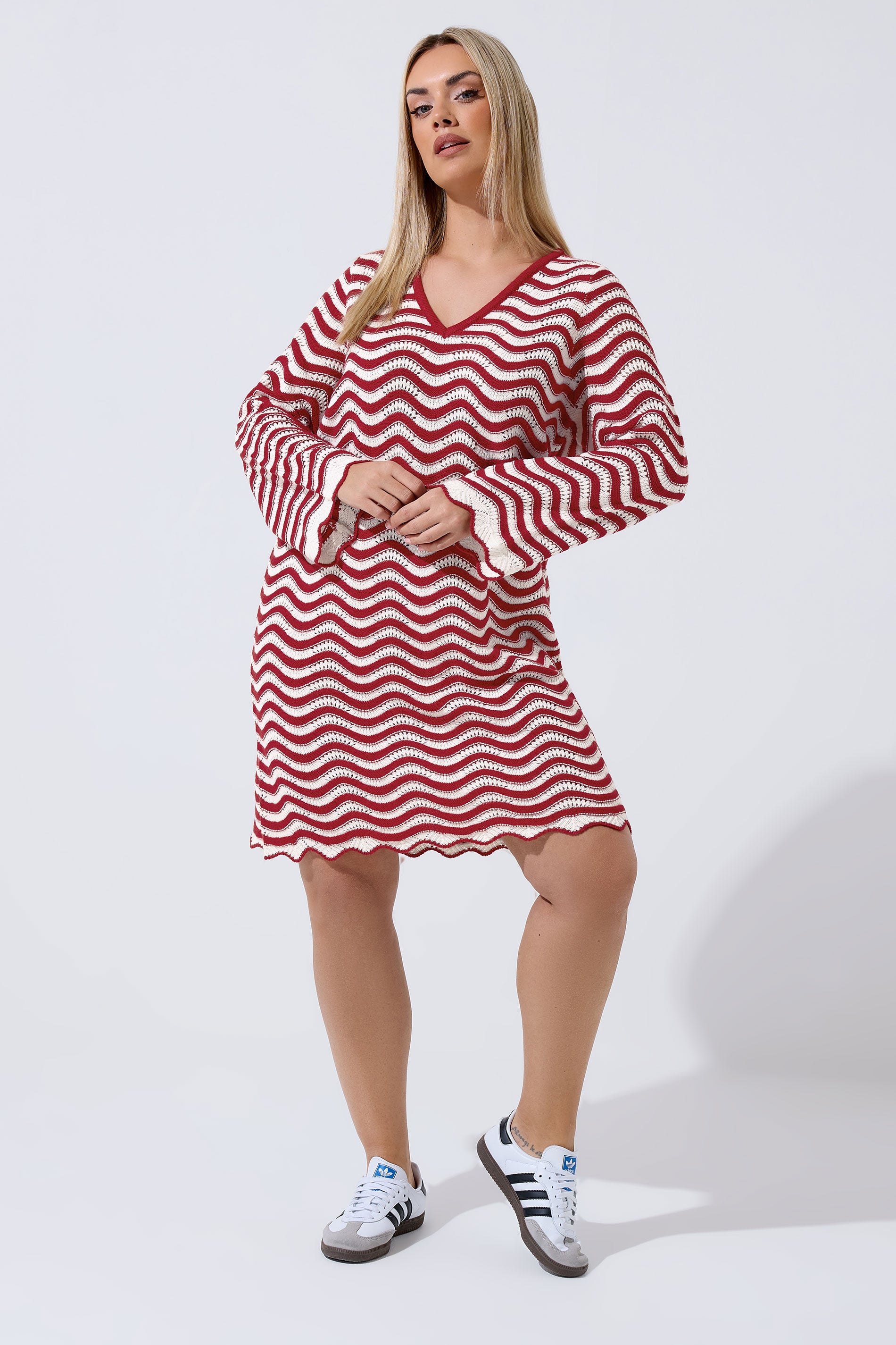 LIMITED COLLECTION Plus Size Red Stripe Crochet Knitted Dress | Yours Clothing 3