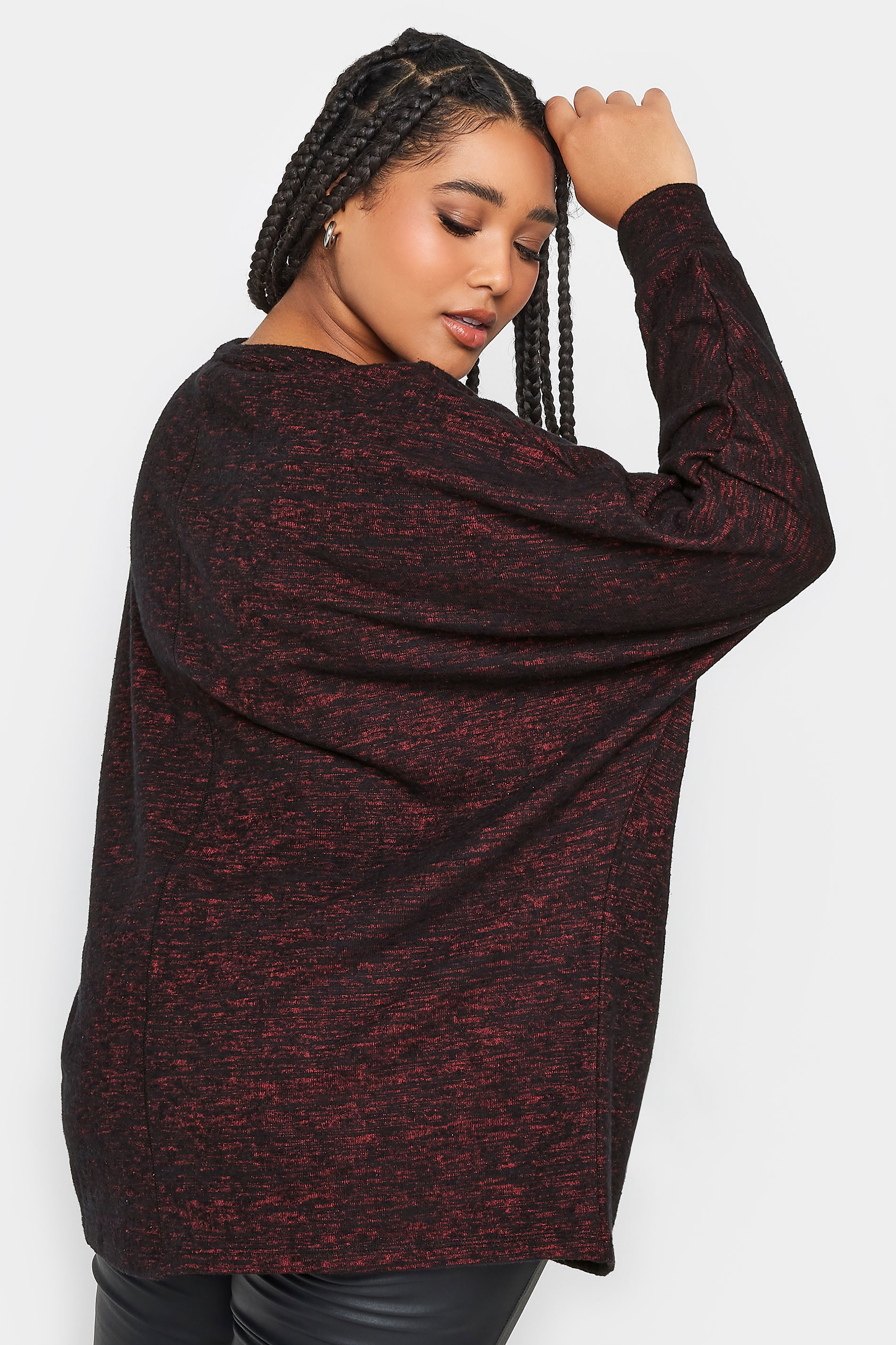 YOURS LUXURY Plus Size Red Marl Front Seam Detail Soft Touch Jumper | Yours Clothing 3