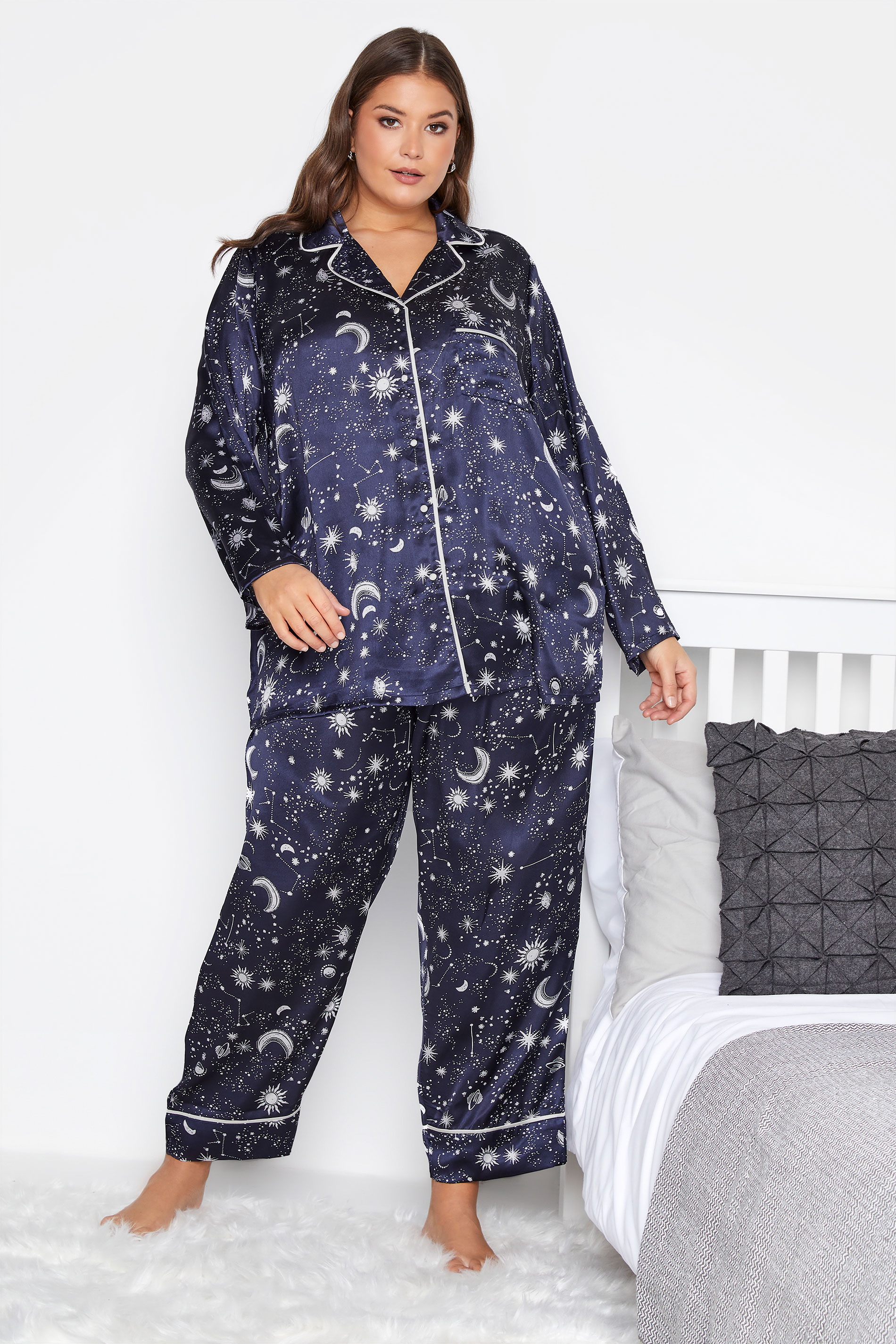Navy Cosmic Print Satin Pyjama Set_A.jpg