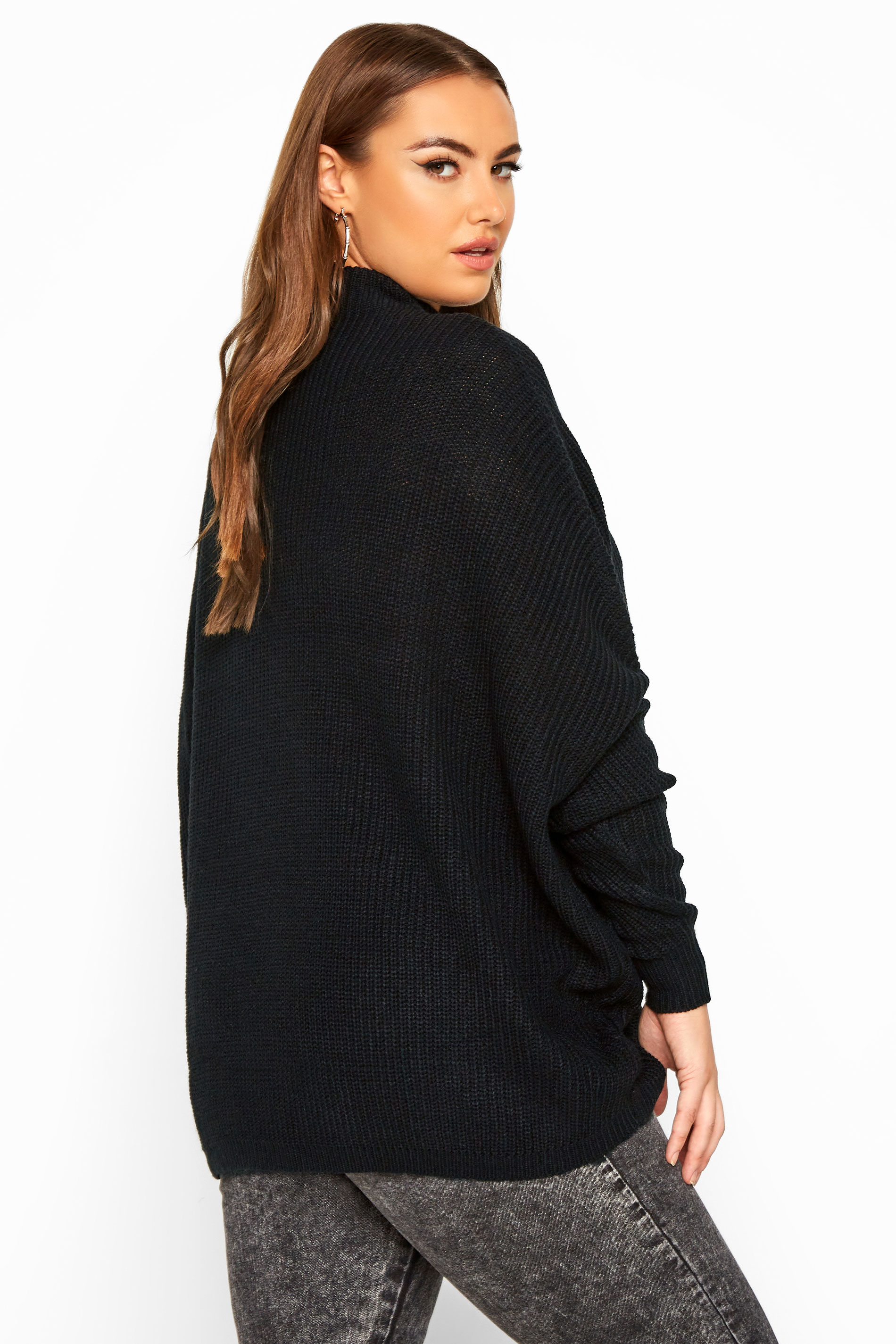 Plus Size Curve Black Oversized Knitted Jumper | Yours Clothing